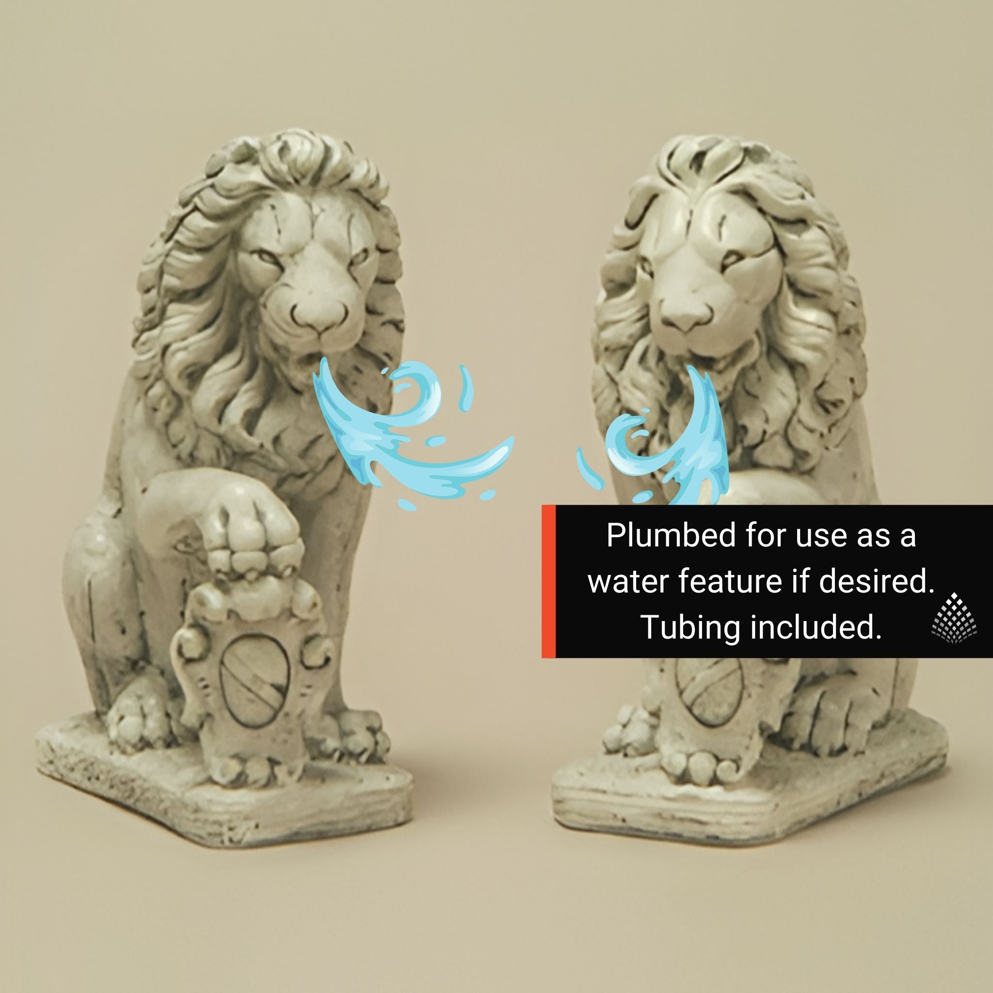 Lion with Shield Plumbed Concrete Statue - Fiore #543