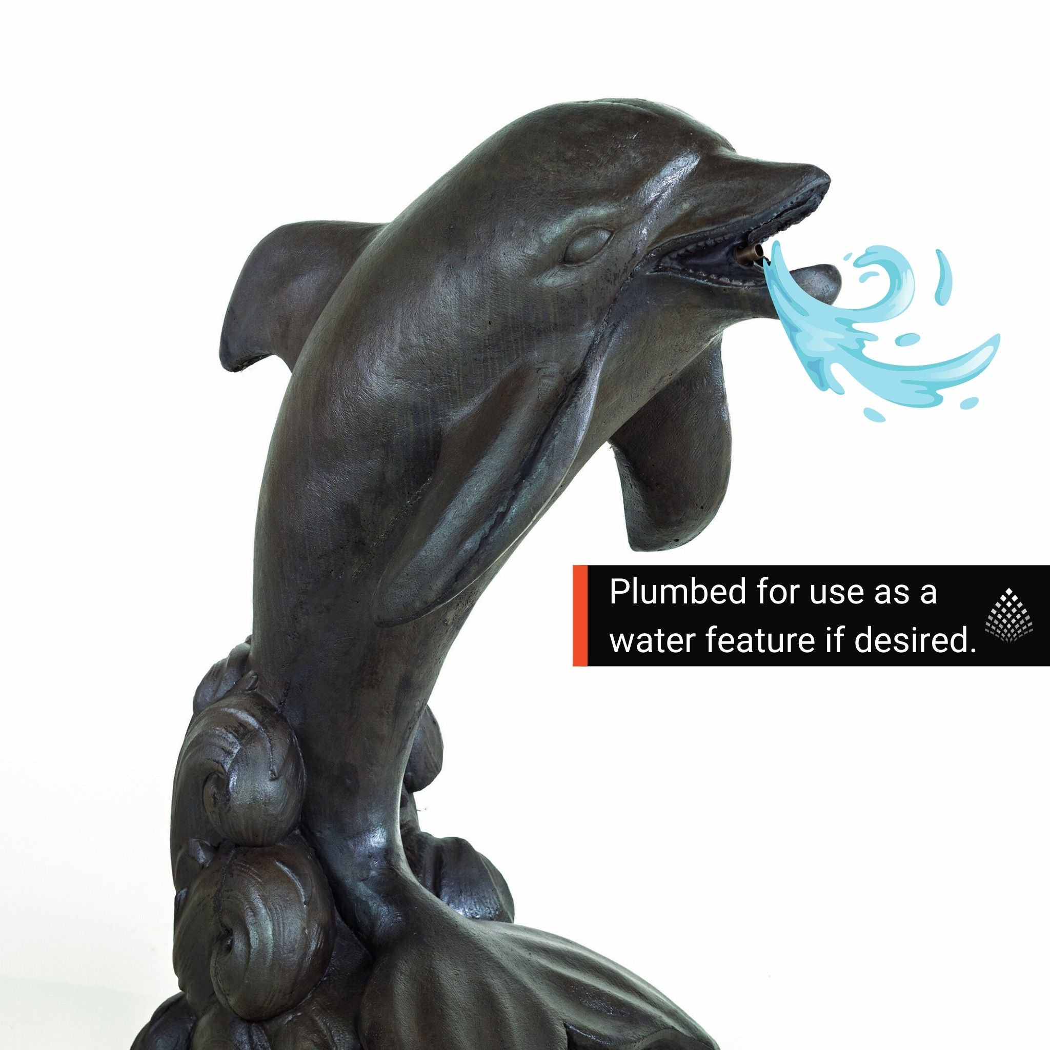 Delfino Plumbed Concrete Dolphin Statue - Giannini #8123