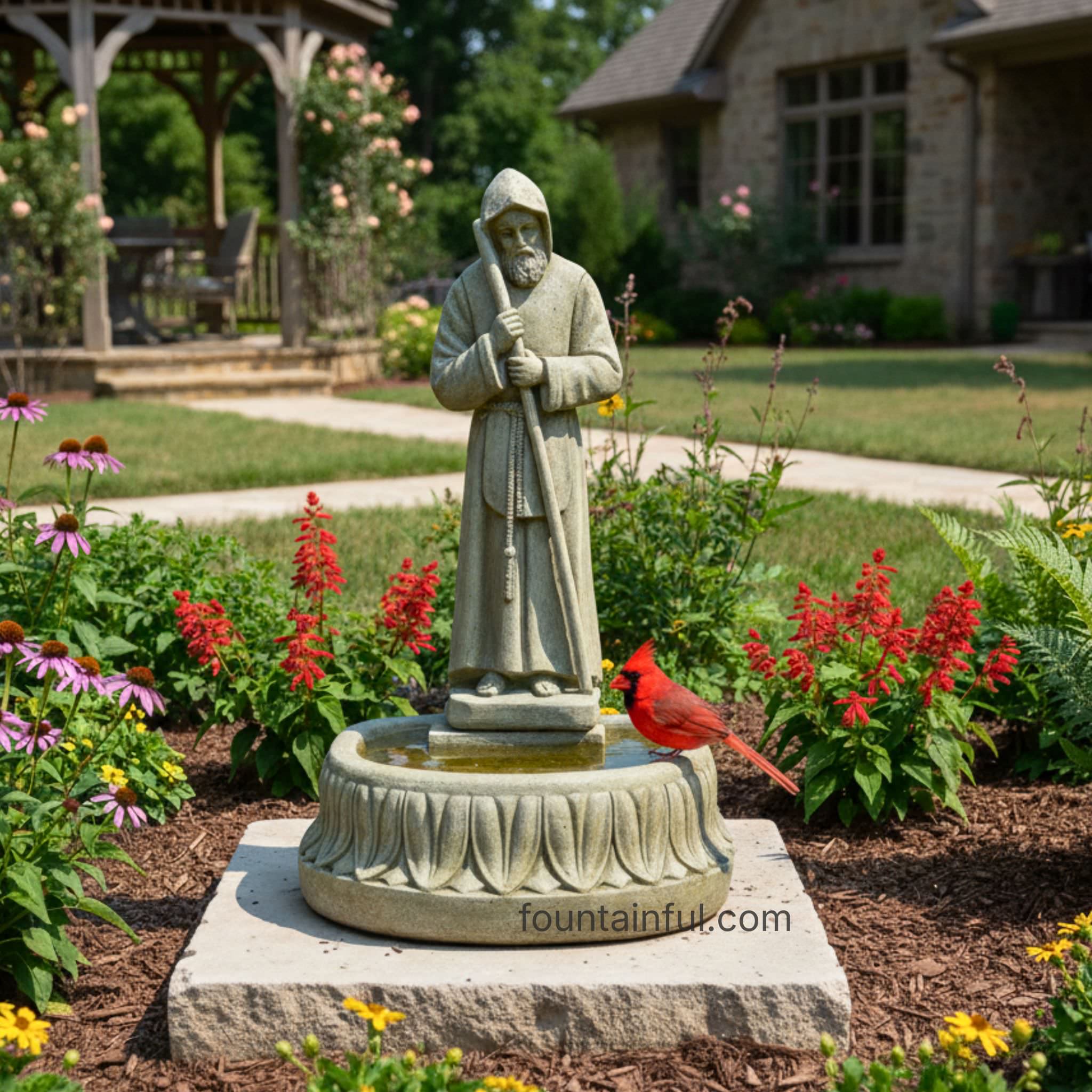 彫刻 FRANK SCHIRMAN1972 No.4496 St. Francis Concrete Birdbath & Pet Waterer - Giannini