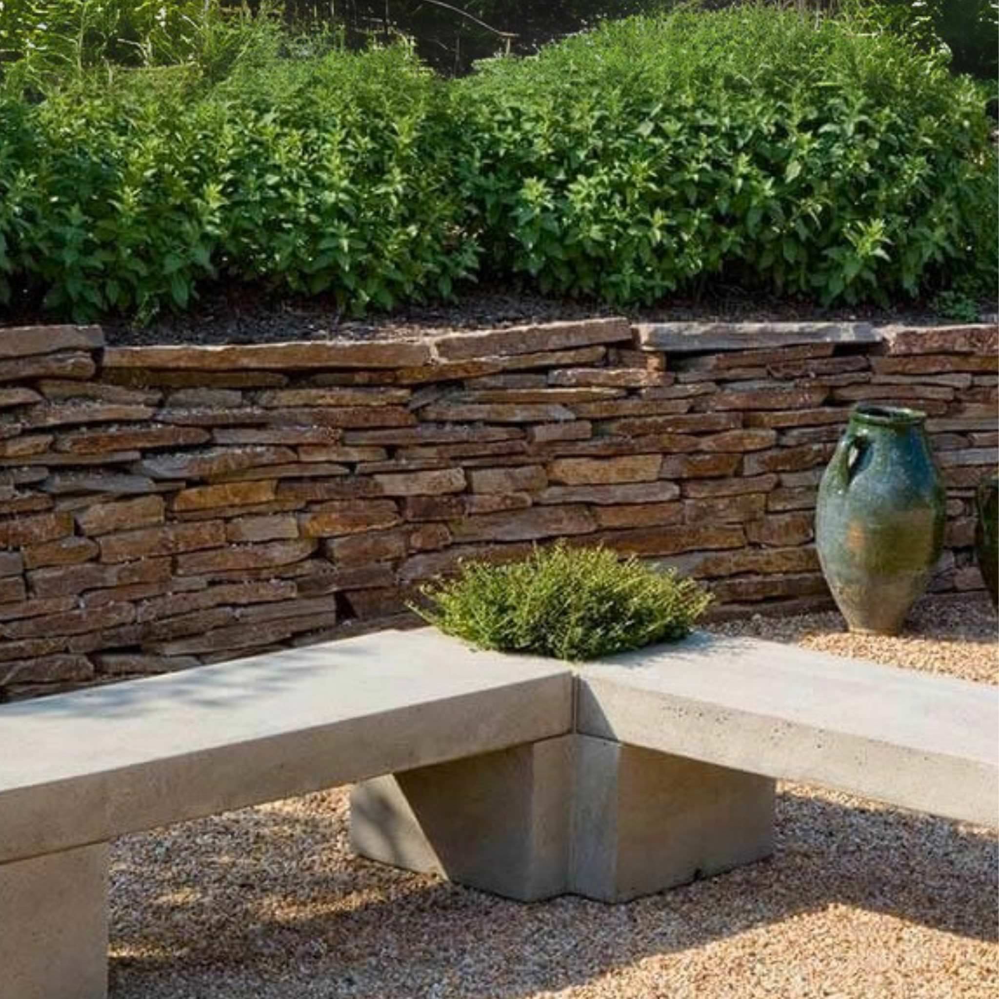 Long Concrete Memorial Bench with 2 Planters - Campania #MB002