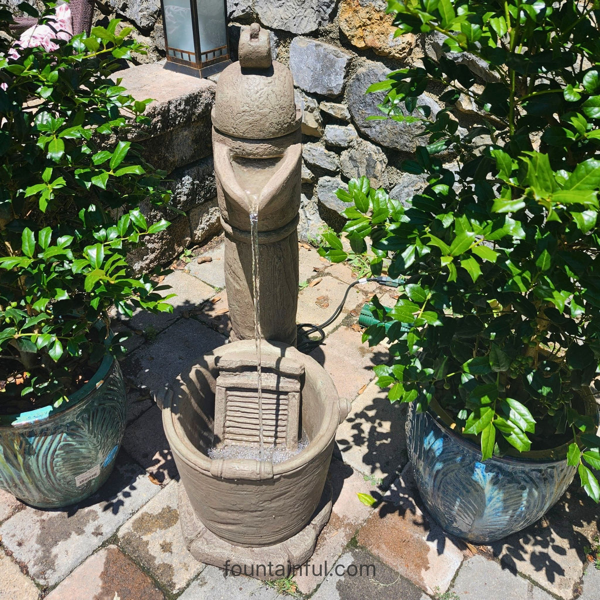 Country Pitcher Pump Concrete Fountain - Massarellis #3598