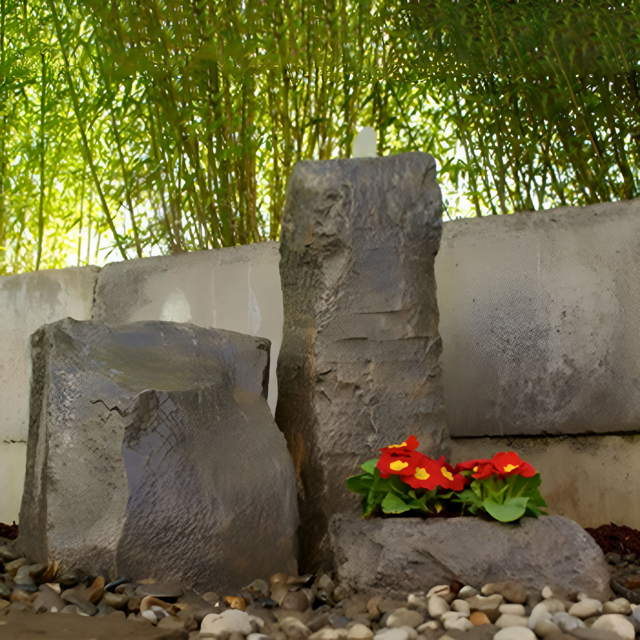 Cascade Double Fountain & Planter - GFRC Boulders - Blue Thumb