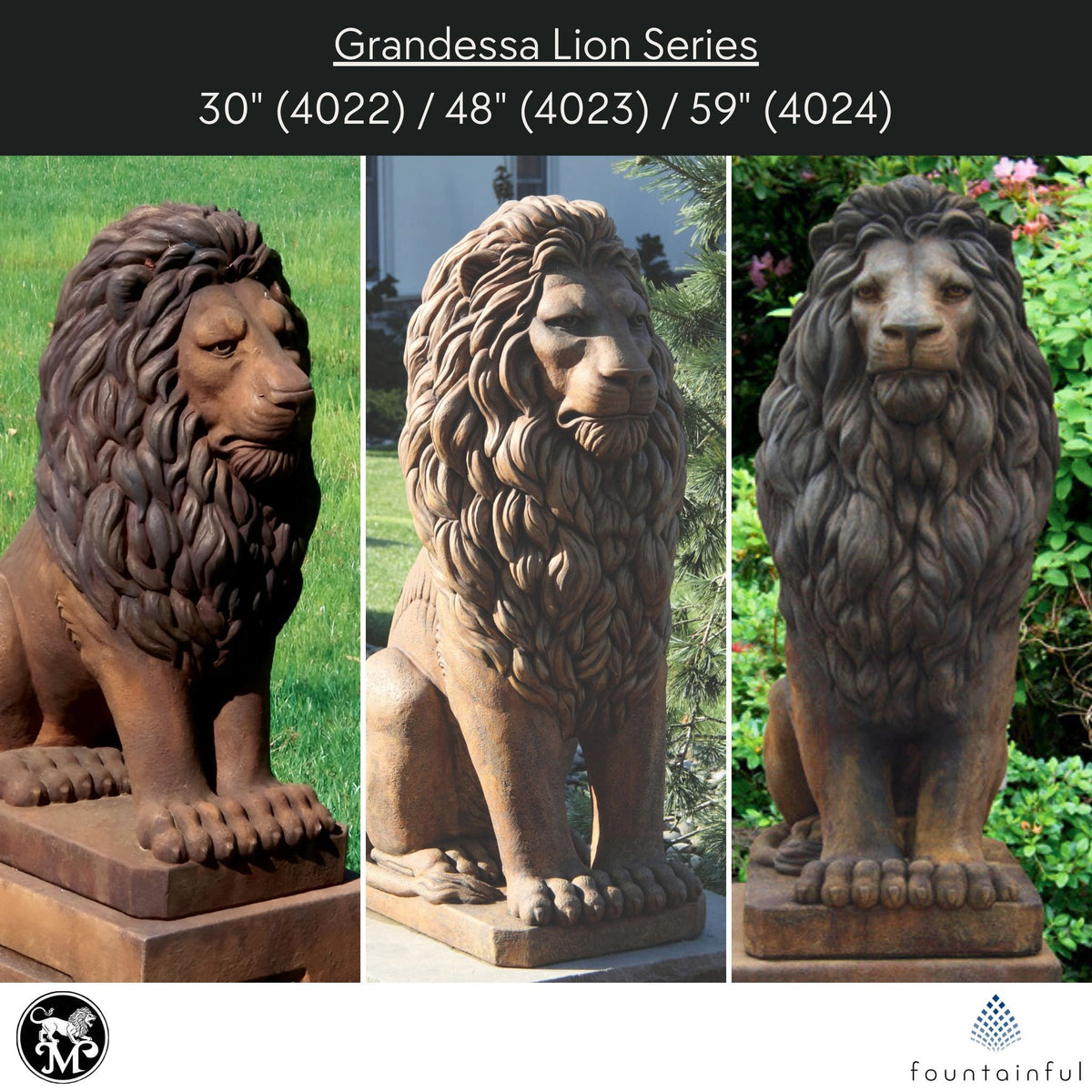 48" Grandessa Sitting Lion Concrete Statue - Massarellis #4023