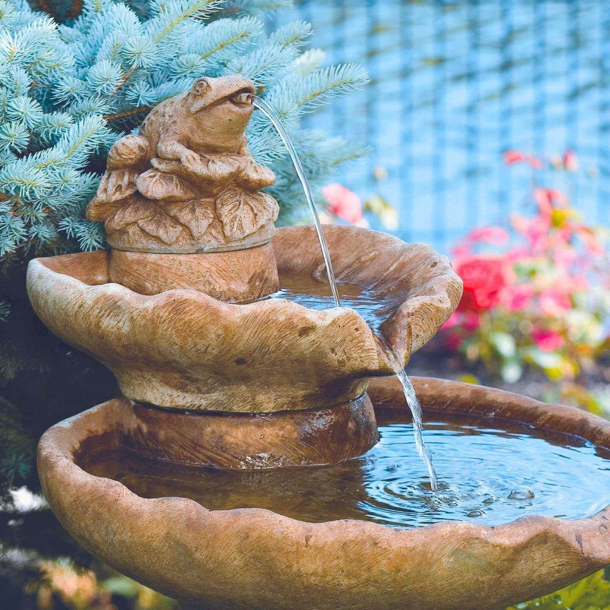 Leaf & Frog 2-Tier Spitter Concrete Fountain - Massarellis #3645