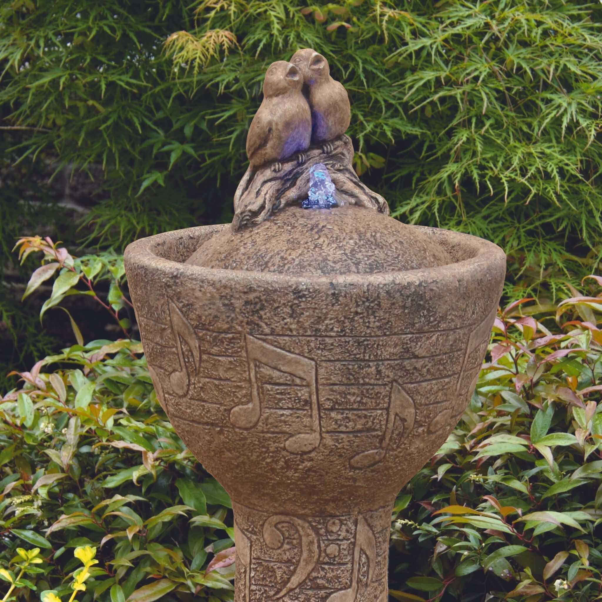 Springtime Birds Concrete Fountainette w/Lights - Massarellis #3912