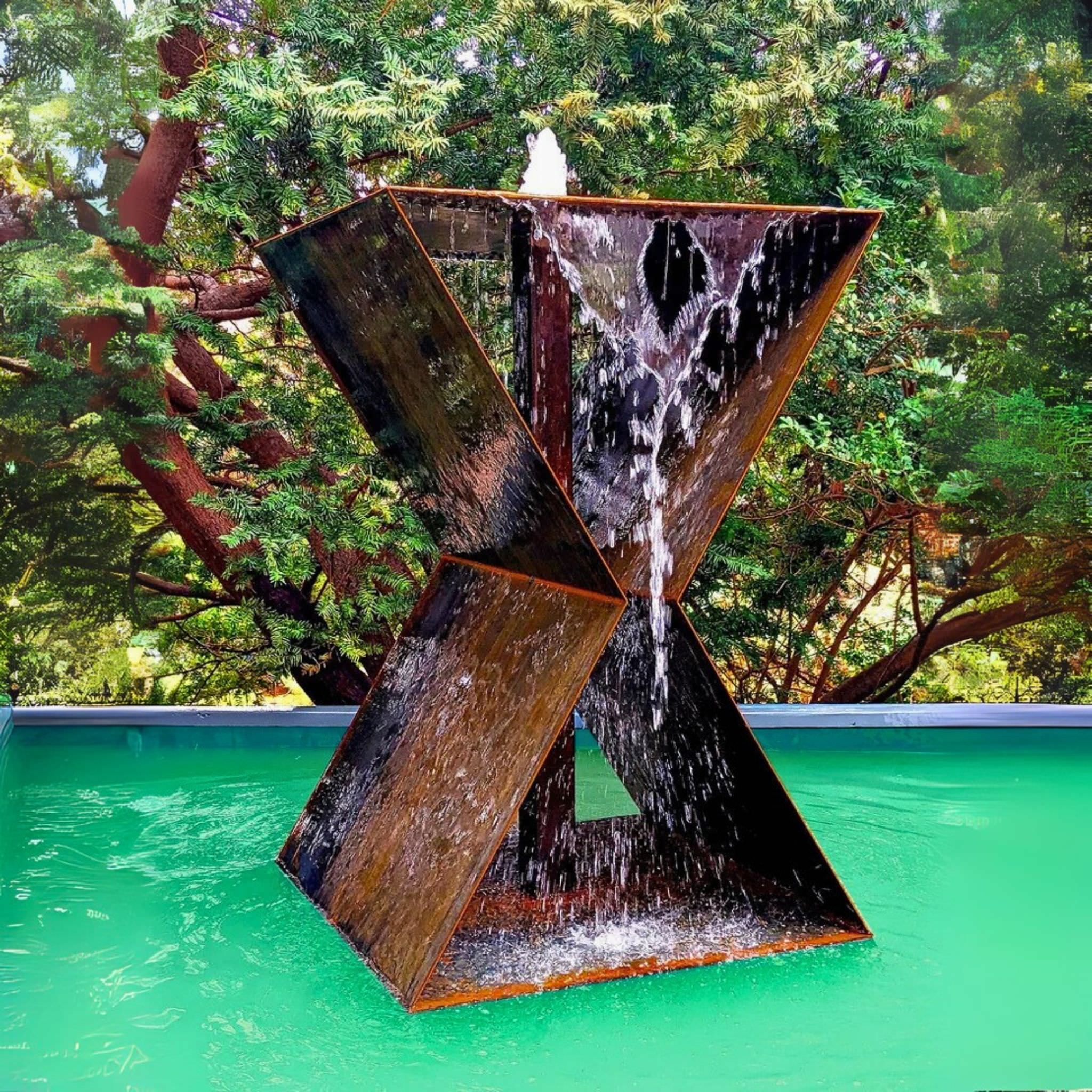 LX2 Modern Birdbath Fountain in Corten Steel