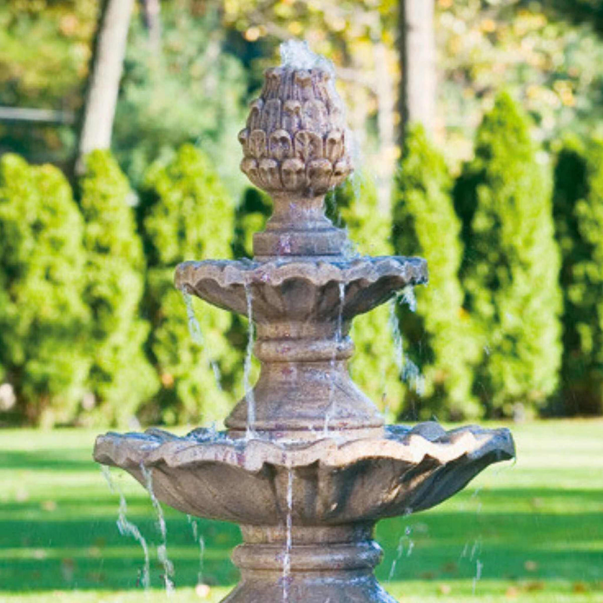 Large 4-Tier Concrete Fountain w/ Pine Cone Finial - Massarellis #3305