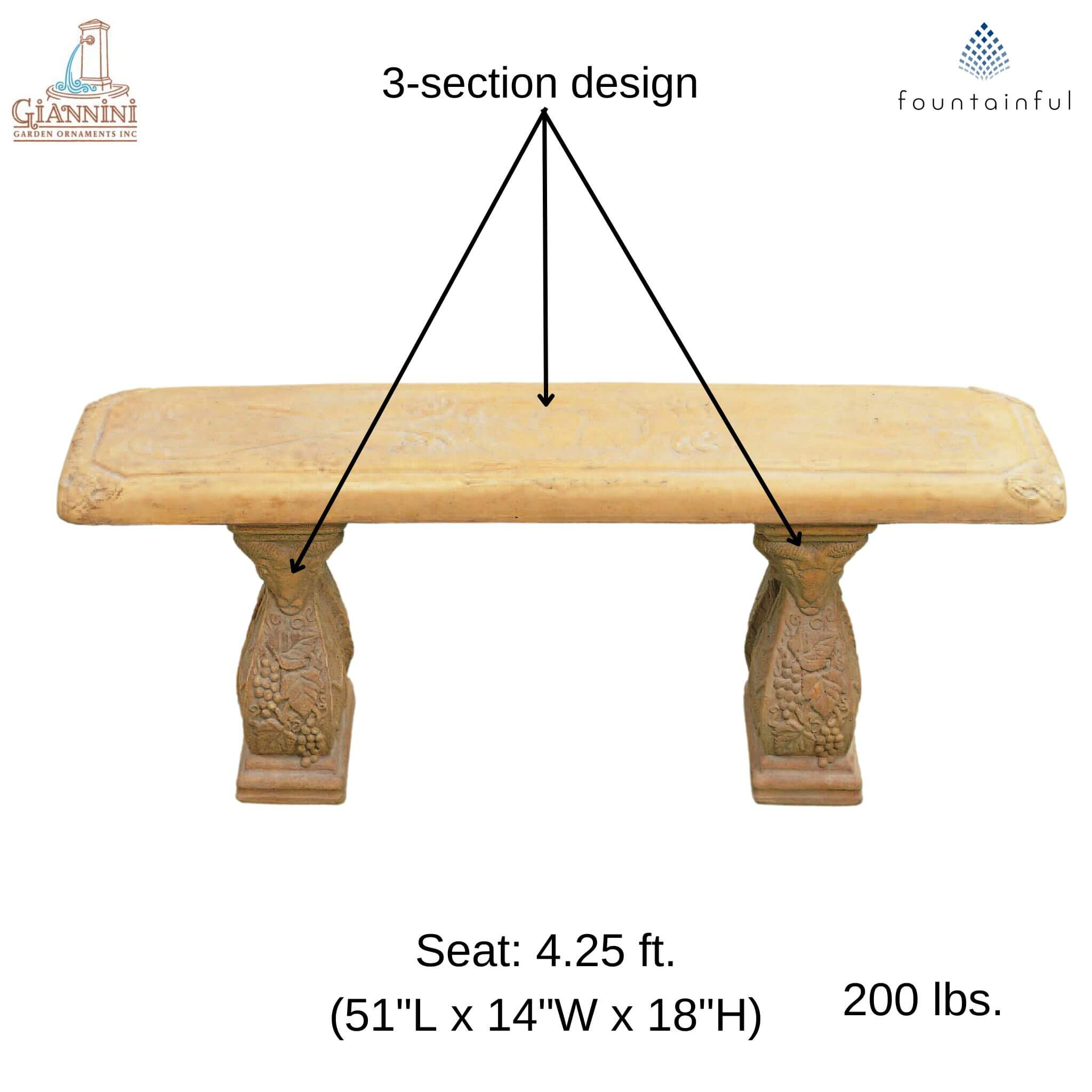 Pergola Straight Concrete Garden Bench - Giannini #504