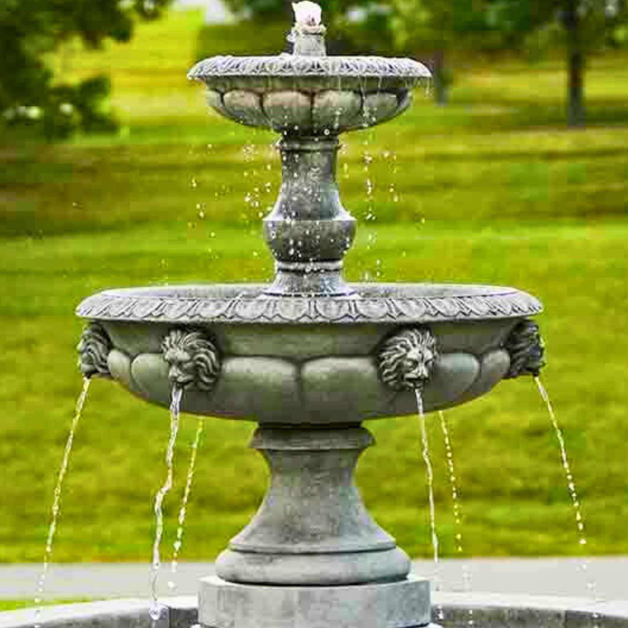 Parisienne 2-Tier Lion Head Concrete Fountain - Campania #FT184
