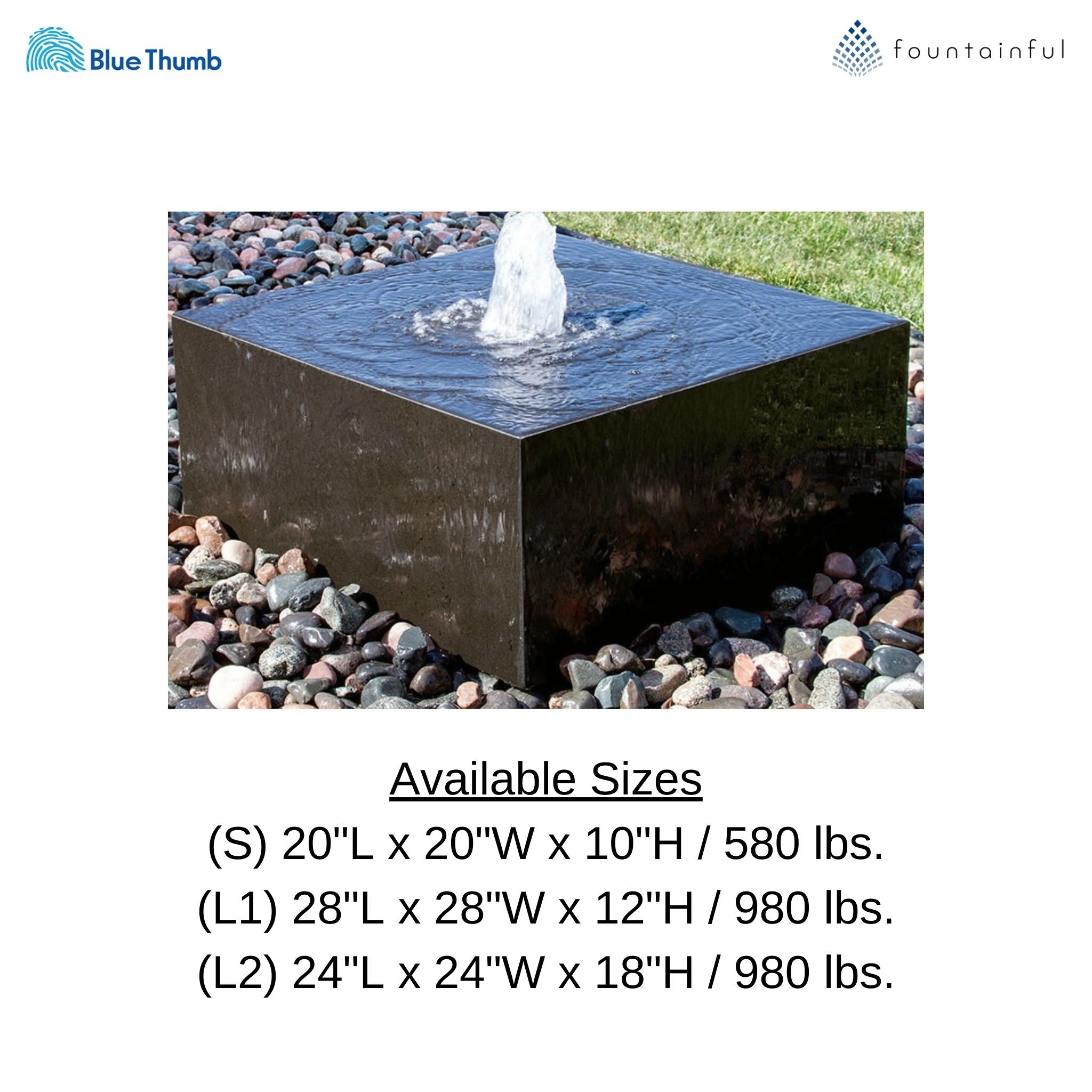 Black Basalt Cuboid "Heiho" Fountain - Complete Kit - Blue Thumb
