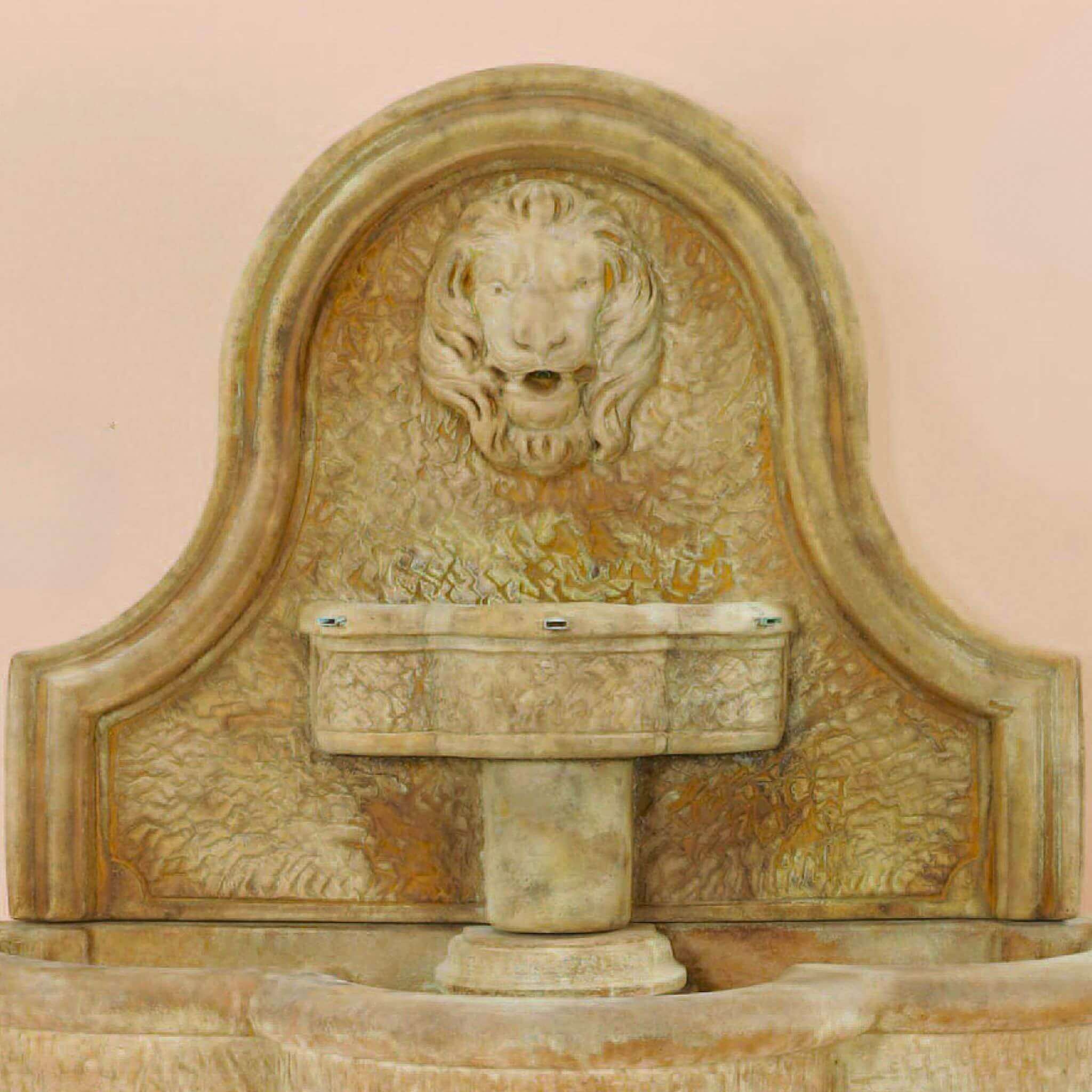 Luccan Lion Head Concrete Wall Fountain - Giannini #1139