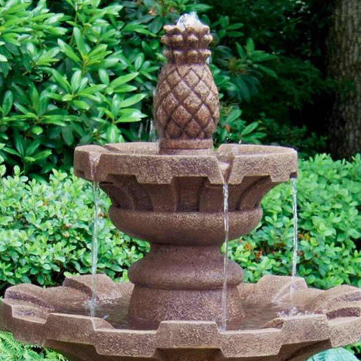 Fluted 2-Tier Concrete Fountain with Pineapple Finial - Massarellis #3850