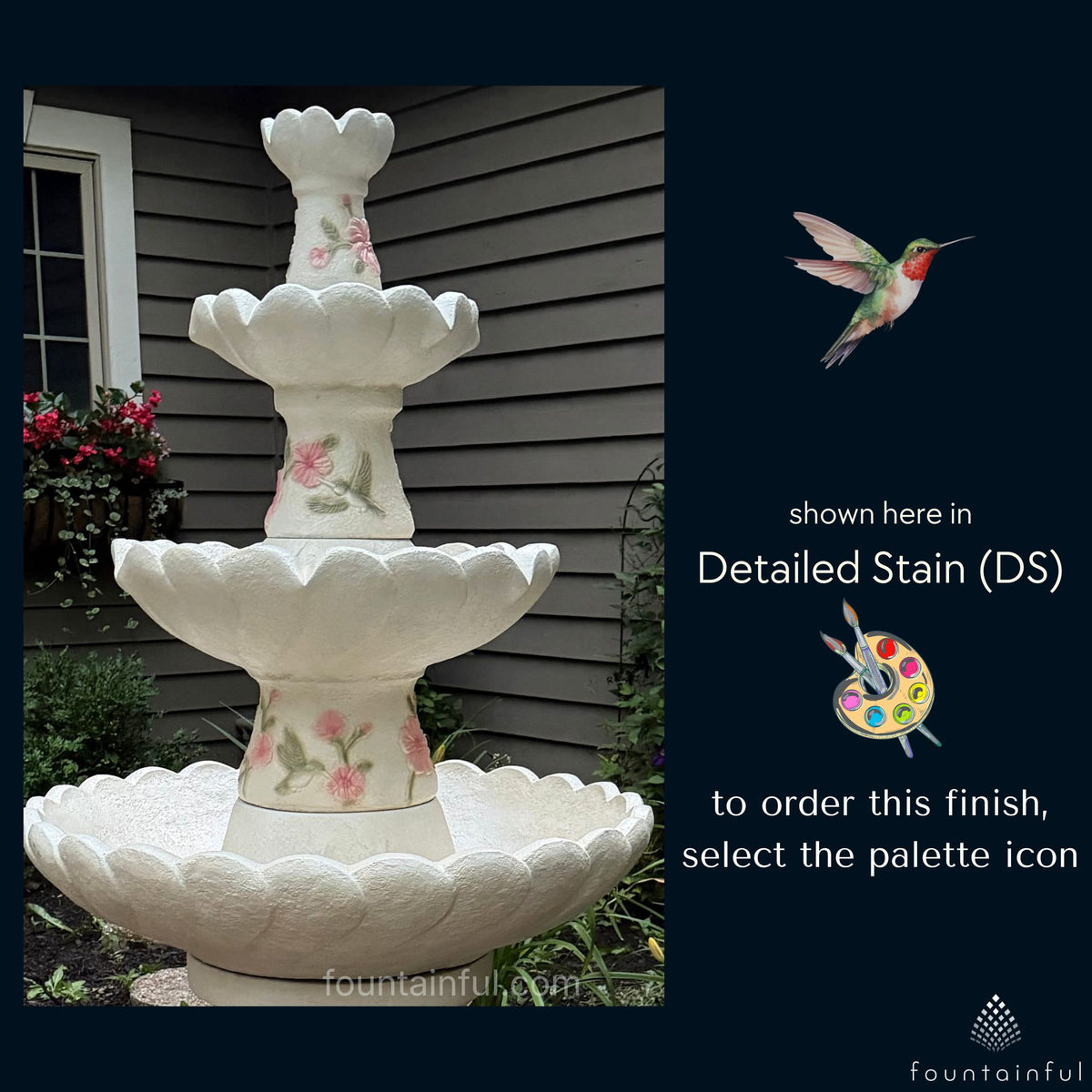 Hummingbird 4-Tier Concrete Fountain - Massarellis #3880