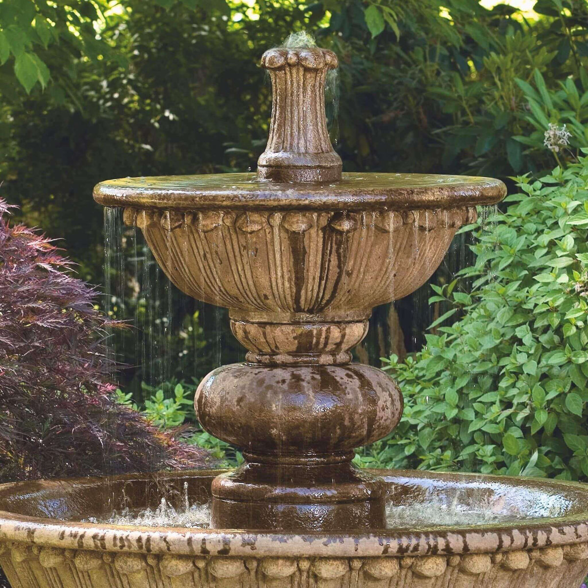 Florentine Globed 2-Tier Concrete Fountain - Massarellis #3688