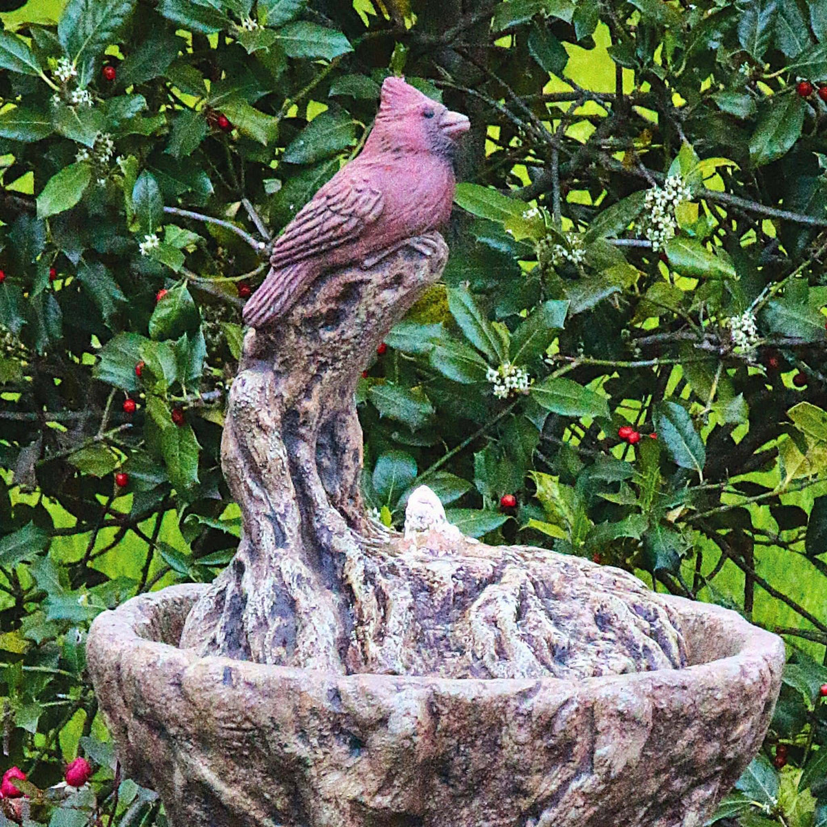 Cardinal Concrete Fountainette w/ Tree Man Pedestal & Lights - Massarellis #3943