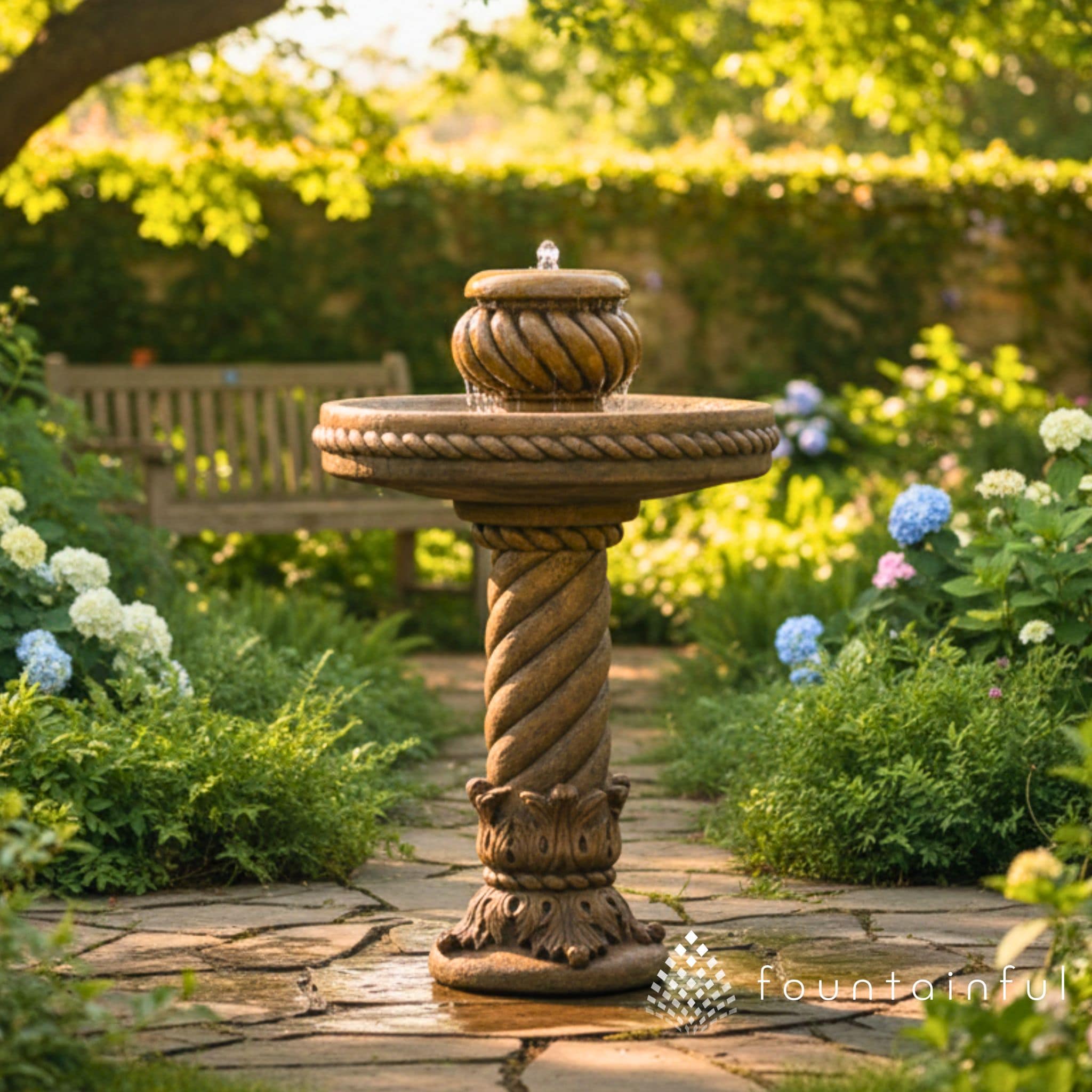 Ornate Swirl Concrete Bubbler Fountain - Fiore #427