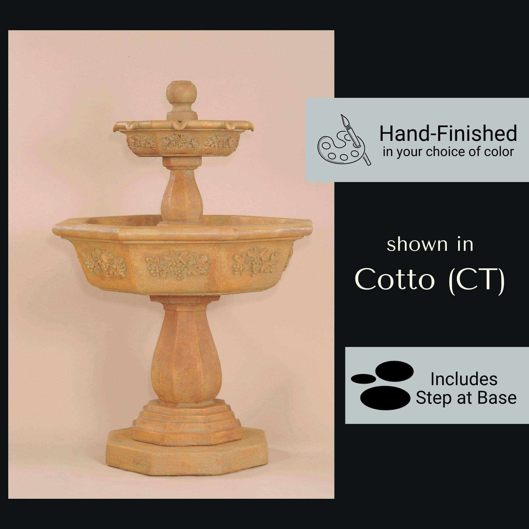 Uva 2-Tier Concrete Fountain w/Step - Giannini #1132