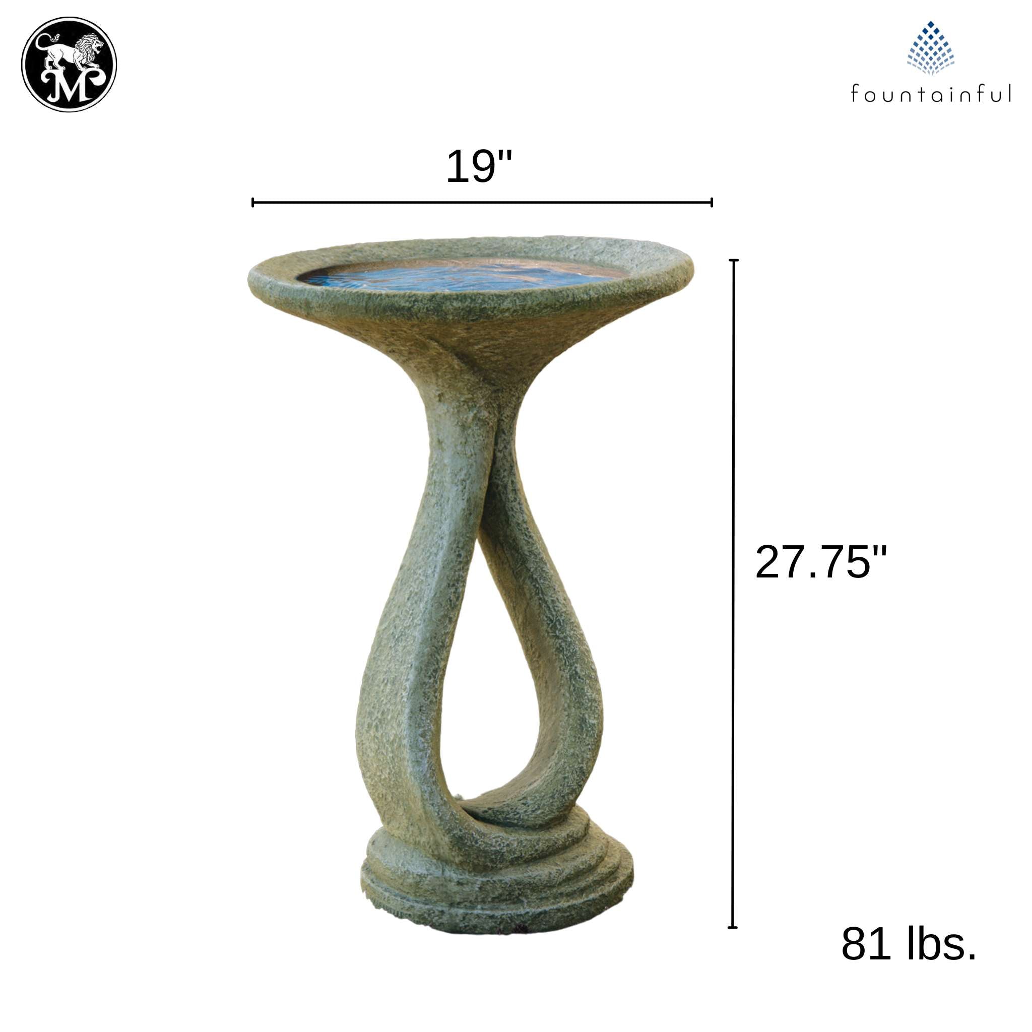 Ribbon 1-Piece Concrete Bird Bath - Massarellis #9728