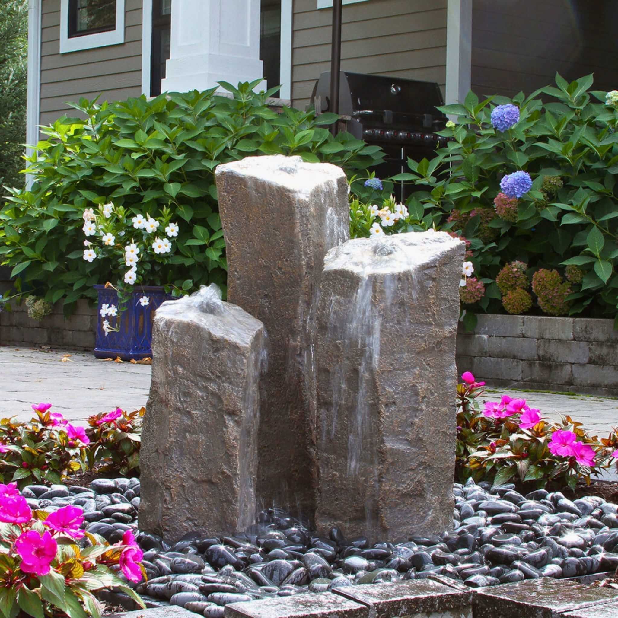 Triple "Basalt" GFRC 3-Boulder Fountain - Complete Kit - Blue Thumb