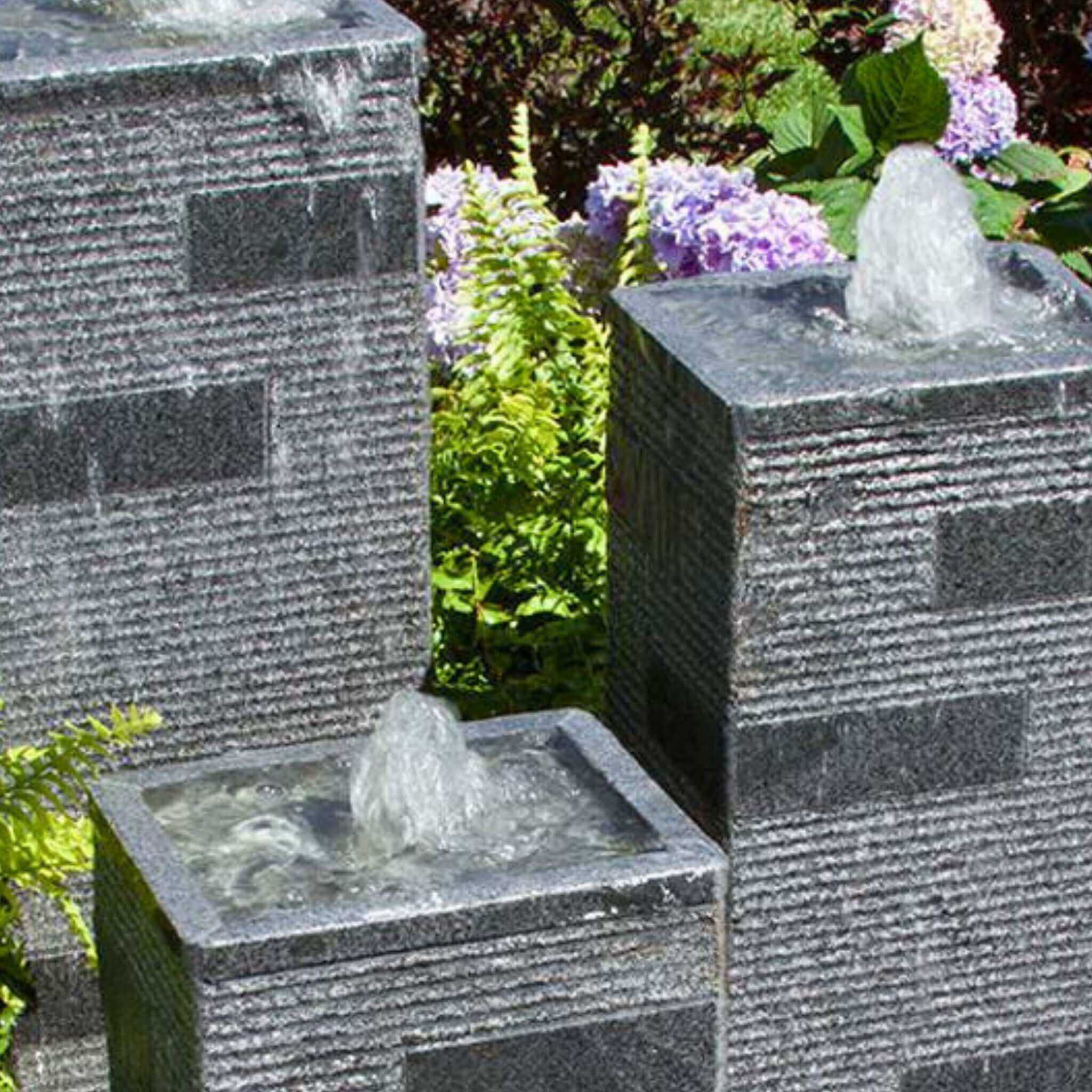 Triple Polished Granite Block Towers Fountain - Complete Kit - Blue Thumb