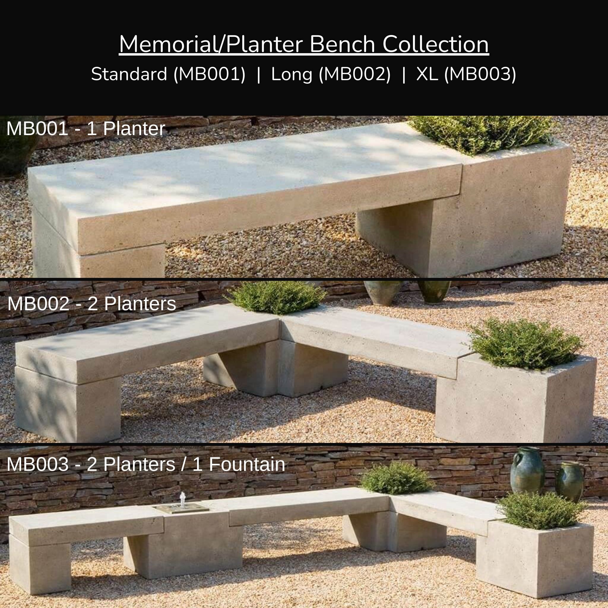 Concrete Memorial Bench with Planter - Campania #MB001