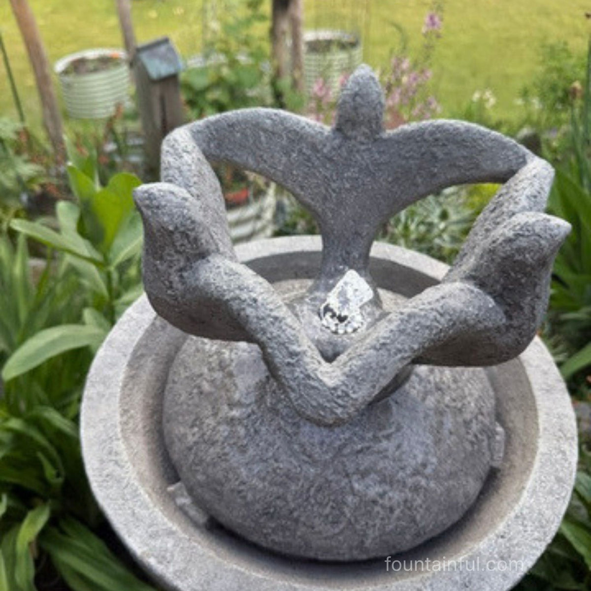 Three Doves Concrete Fountainette w/Lights - Massarellis #3916