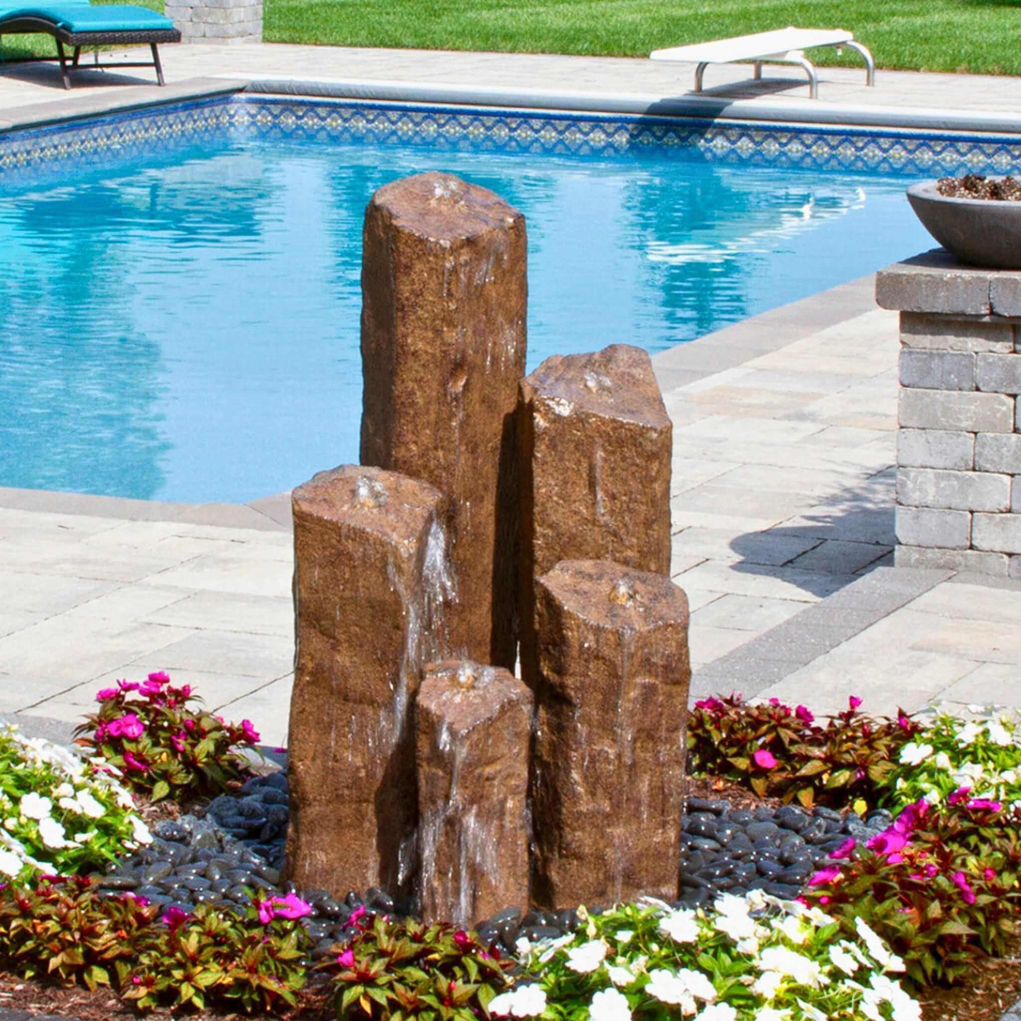 5-Column "Basalt" GFRC Boulder Fountain - Complete Kit - Blue Thumb