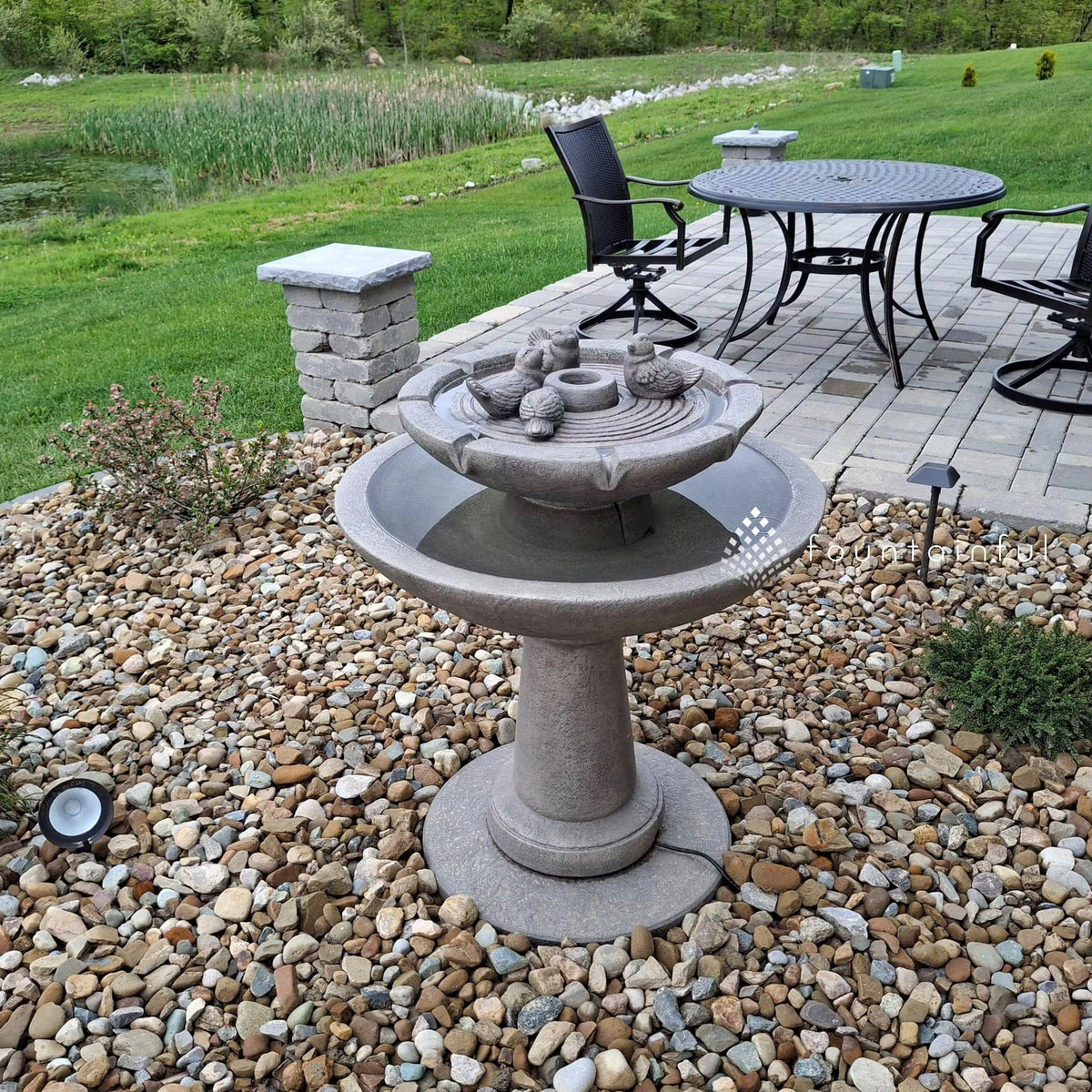 Tranquility Birds 2-Tier Concrete Fountain - Massarellis #3702