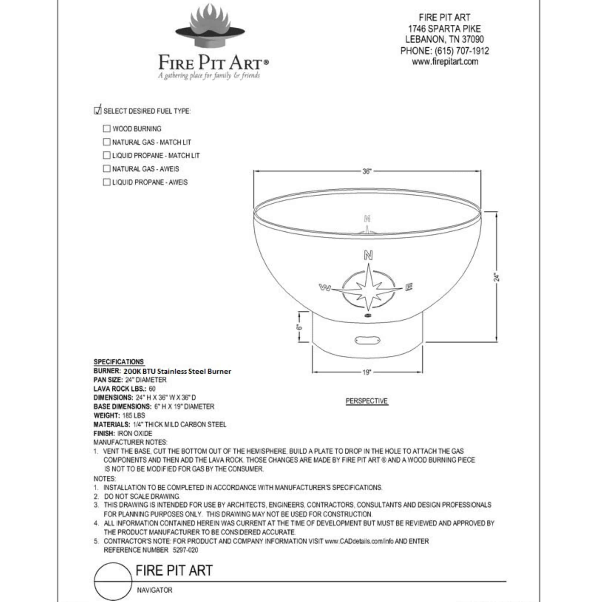 Navigator Gas Fire Pit in Steel - Fire Pit Art