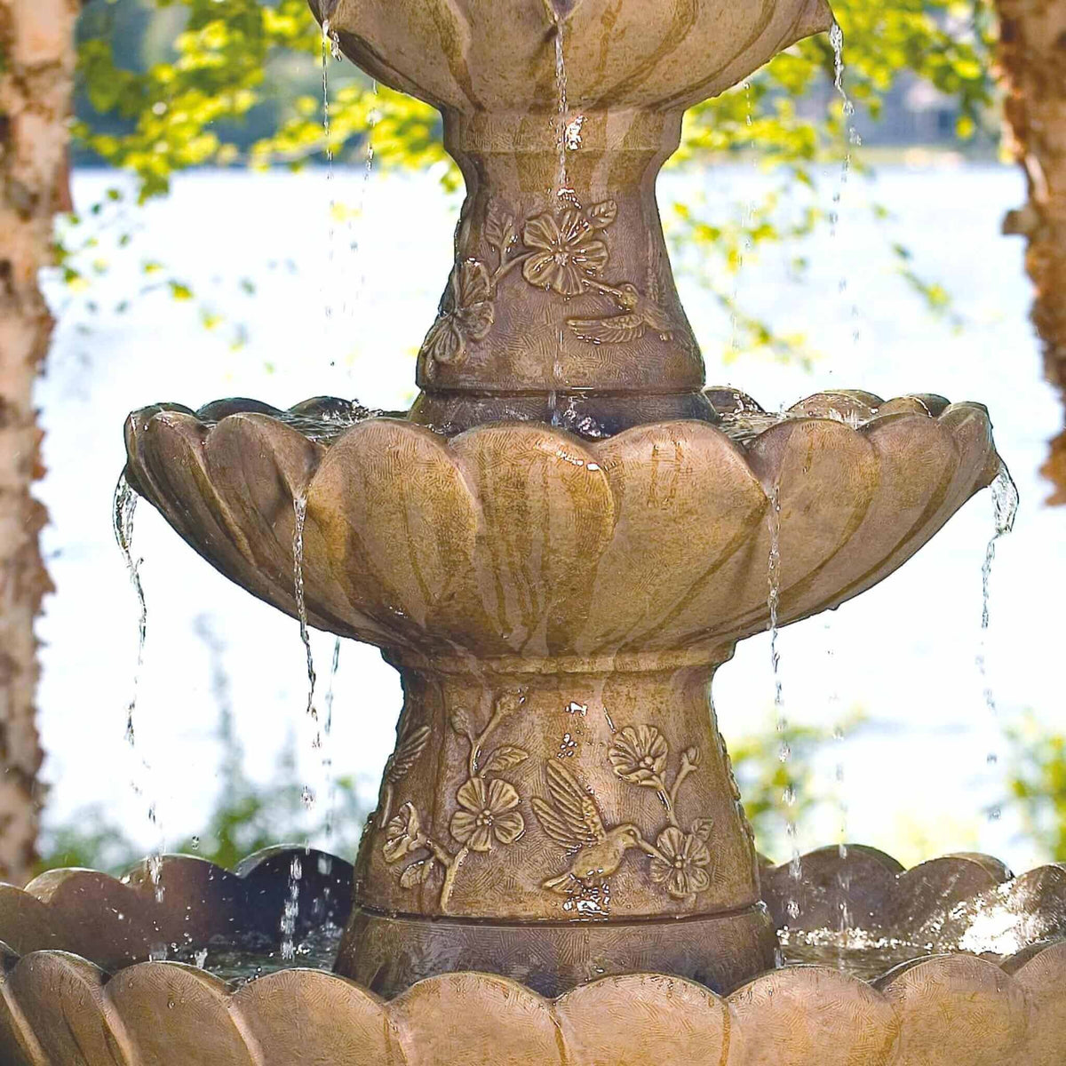 Hummingbird 4-Tier Concrete Fountain - Massarellis #3880
