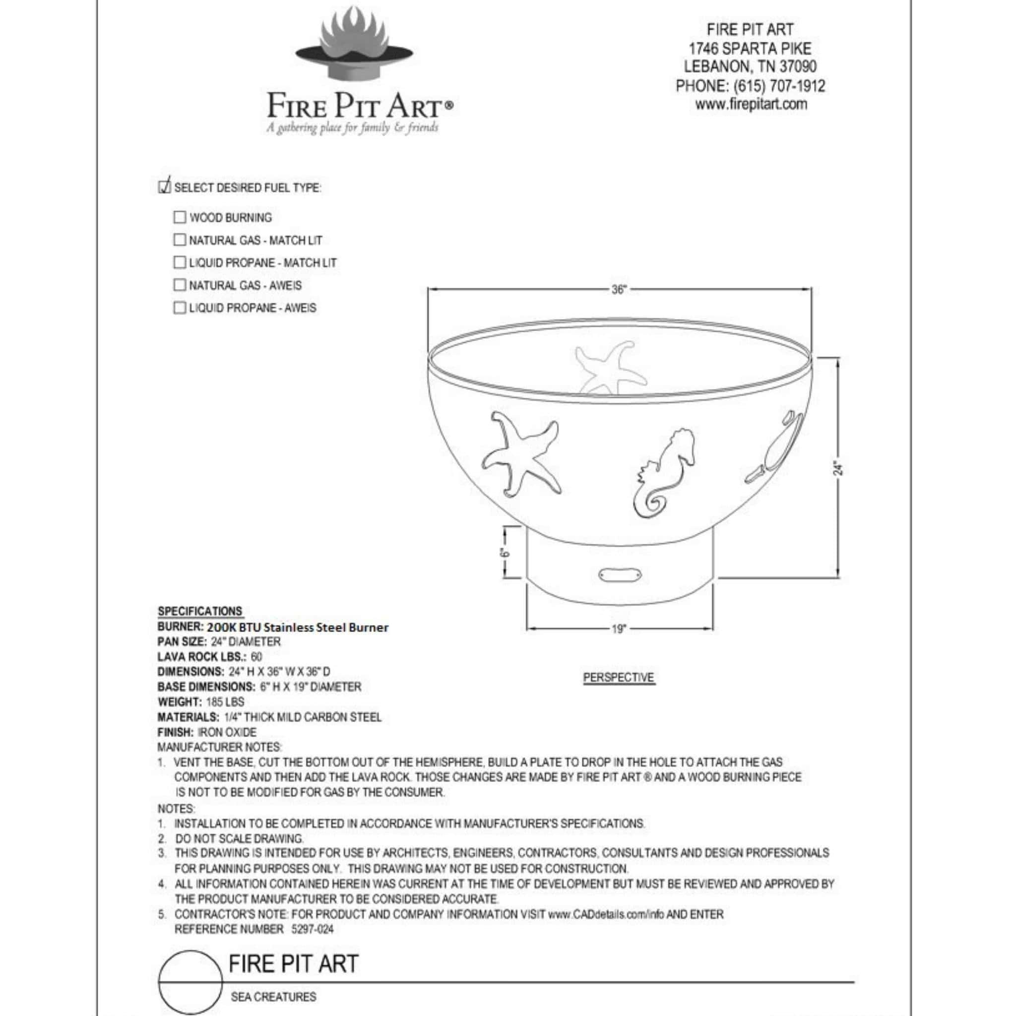 Sea Creatures Gas Fire Pit in Steel - Fire Pit Art