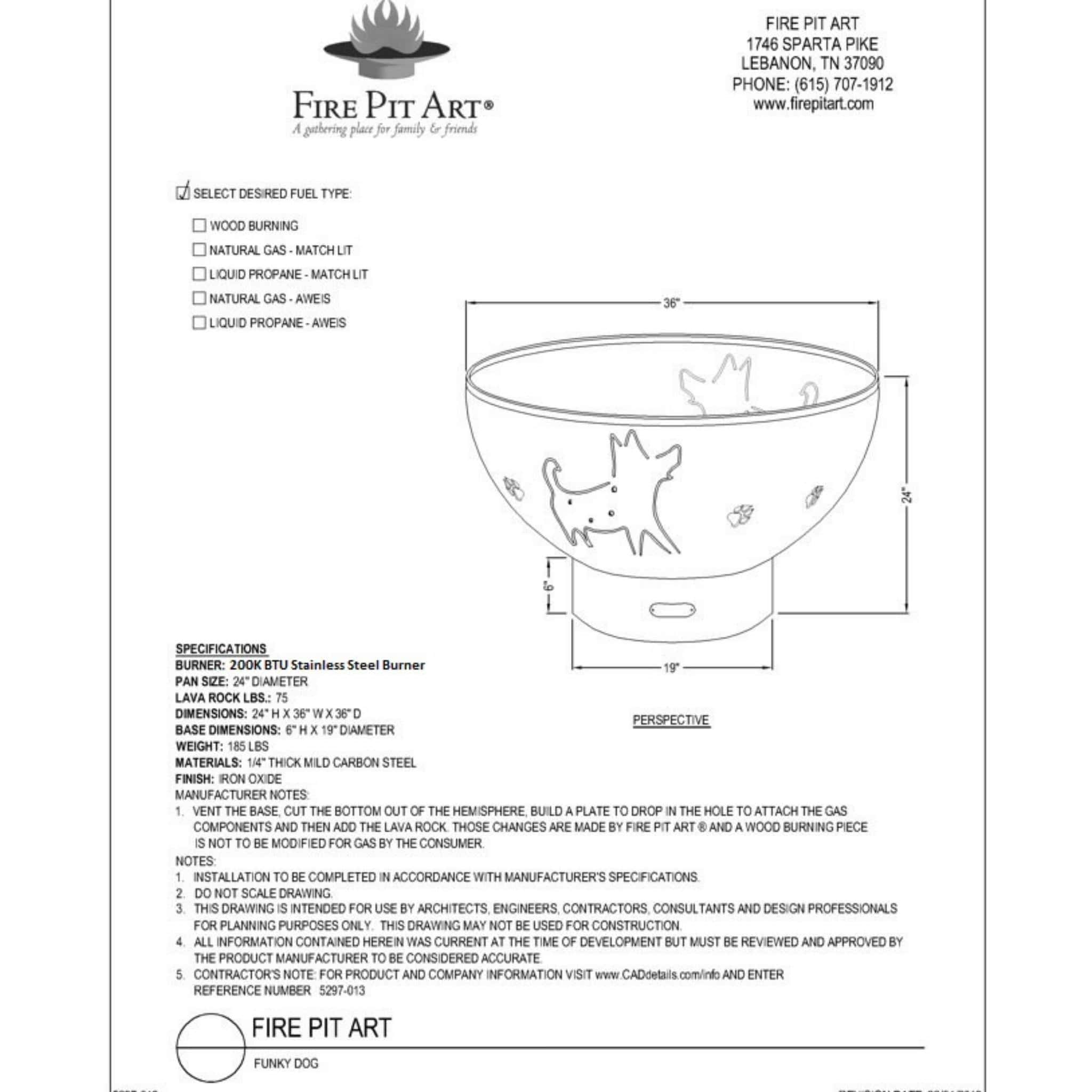 Funky Dog Gas Fire Pit in Steel - Fire Pit Art