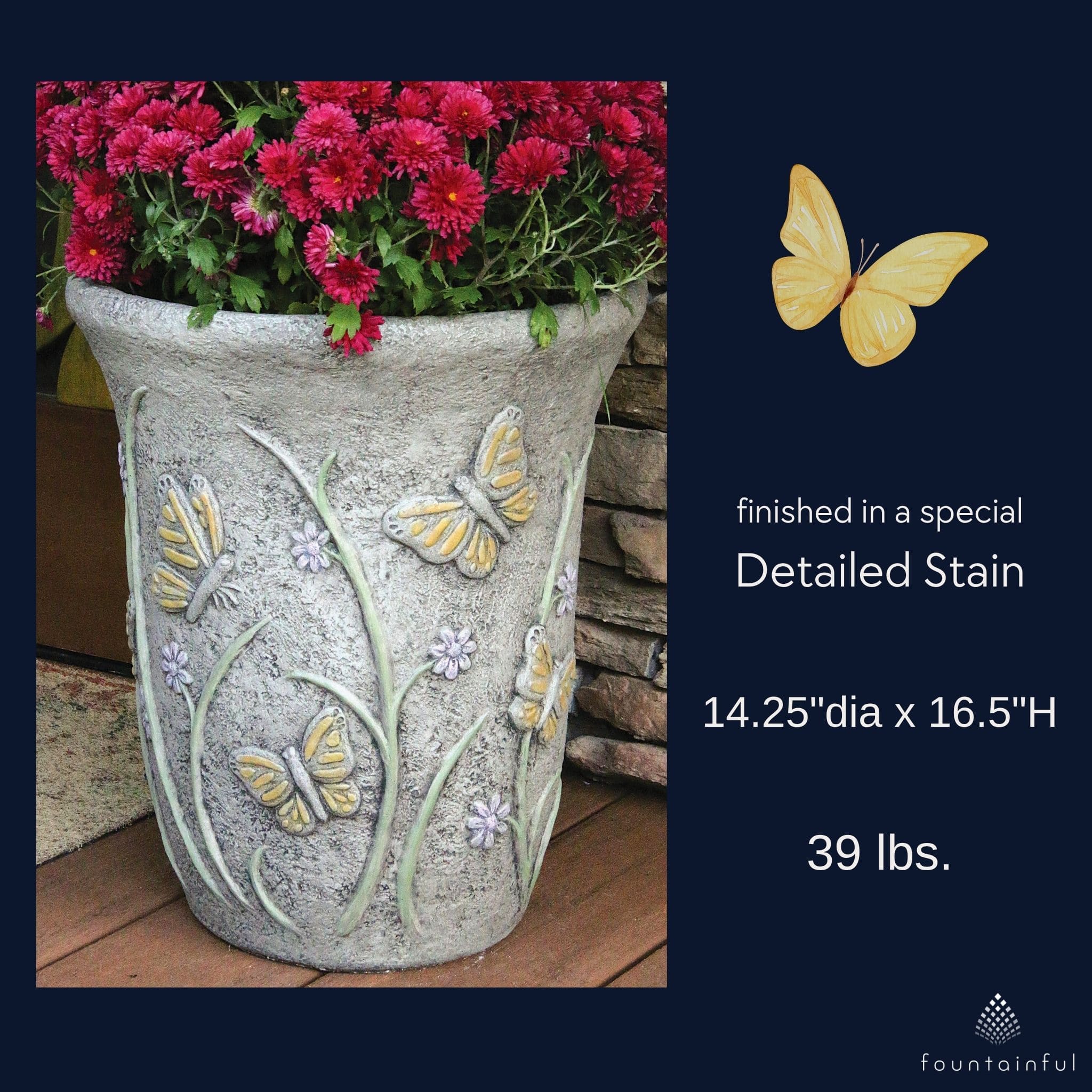 Butterfly & Flowers Concrete Planter - Massarellis #6079