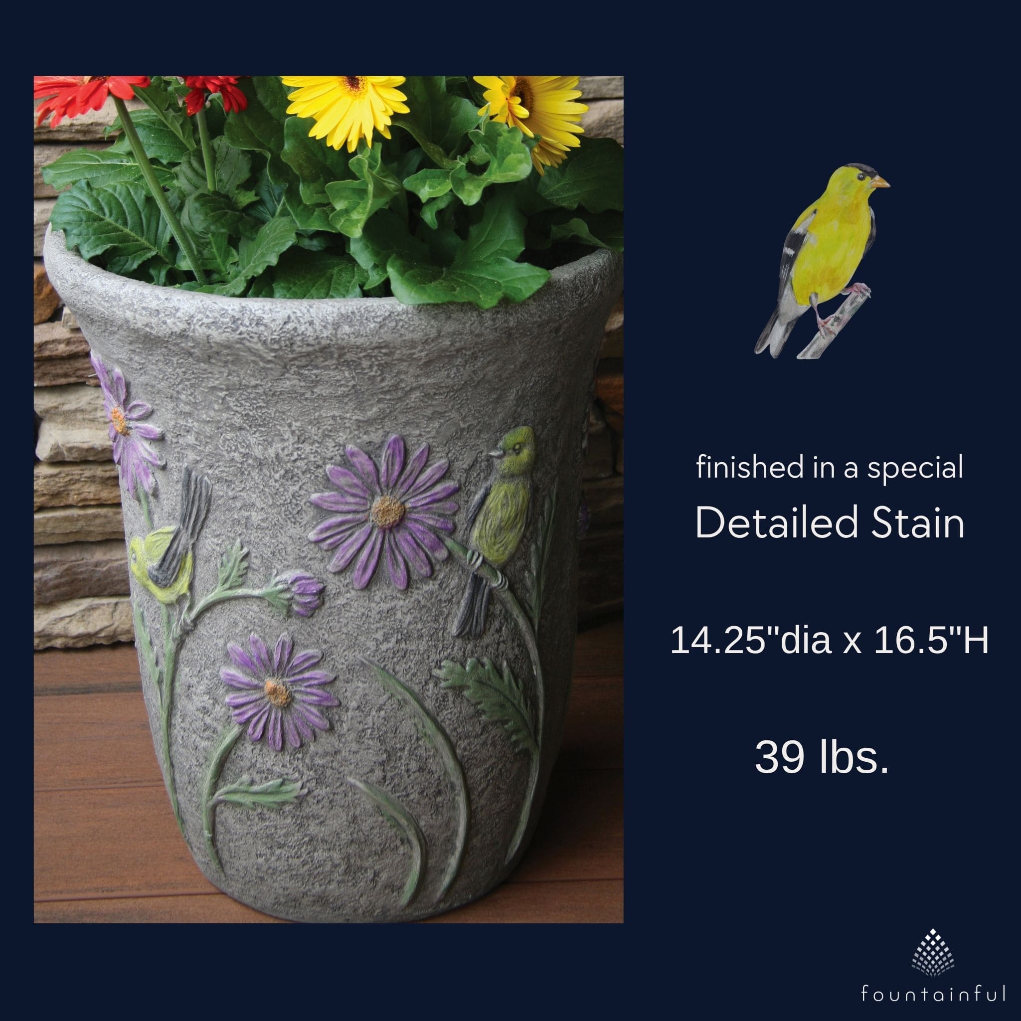 Songbird & Flowers Concrete Planter - Massarellis #6100