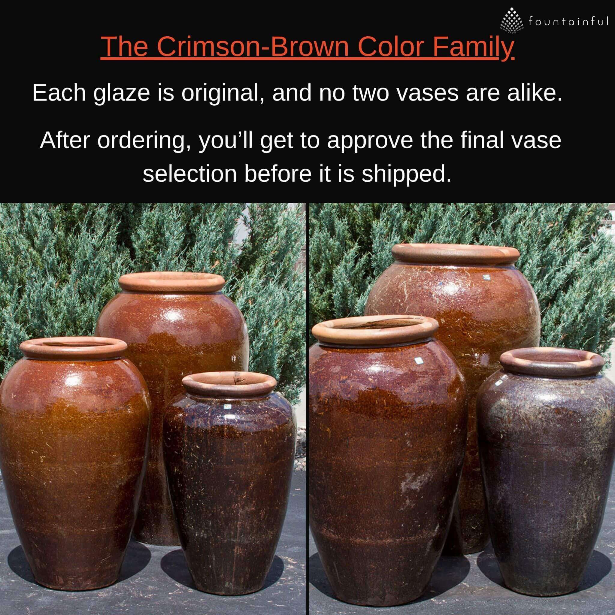 Triple Tuscany Vase "Crimson Brown" Water Fountain - Complete Kit - Blue Thumb