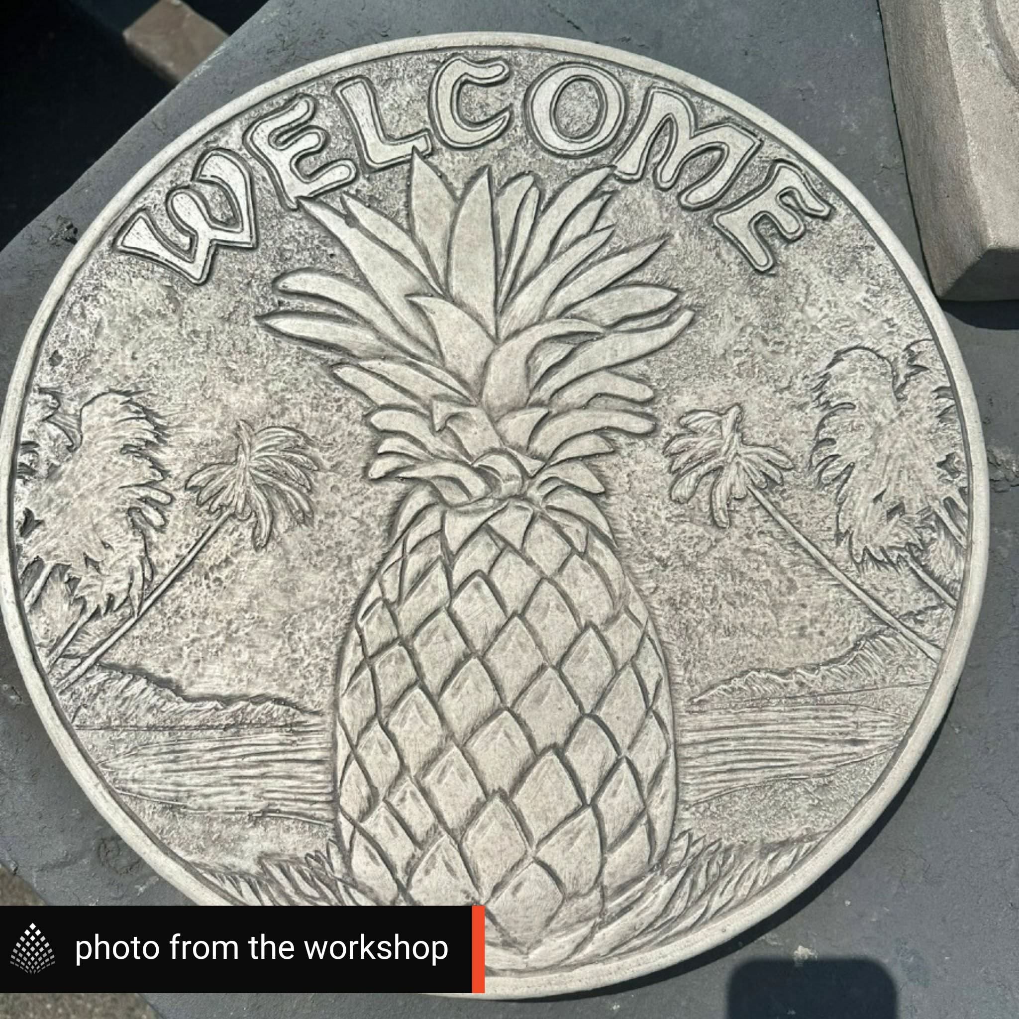 Welcome Pineapple Concrete Round Stepping Stone - Massarelli #1994