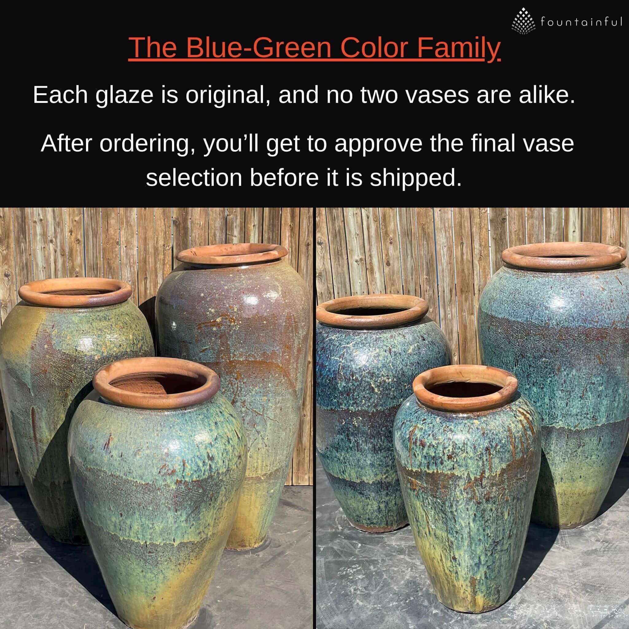 Triple Tuscany Vase "Blue/Green" Water Fountain - Complete Kit - Blue Thumb
