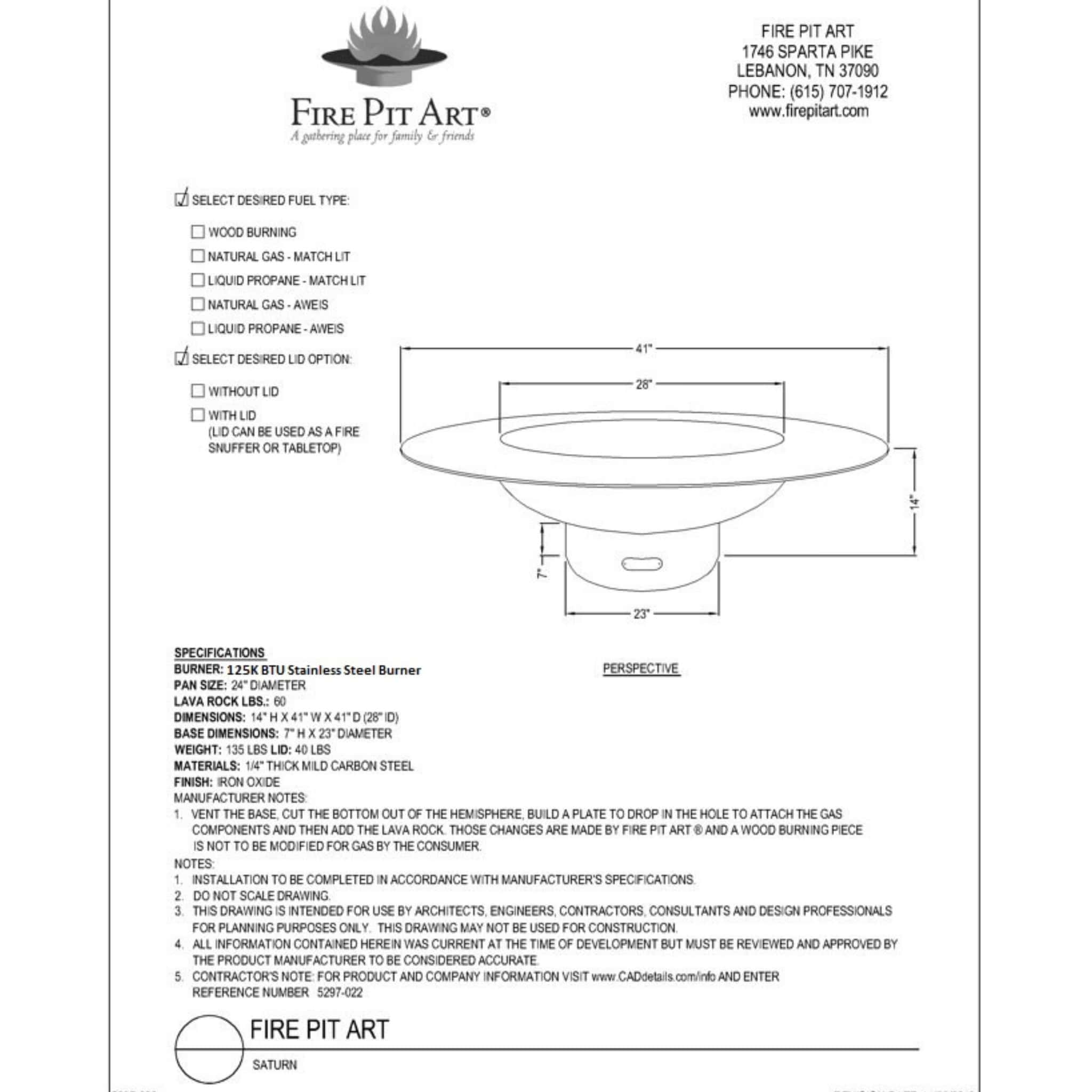 Saturn Gas Fire Pit in Steel - Fire Pit Art