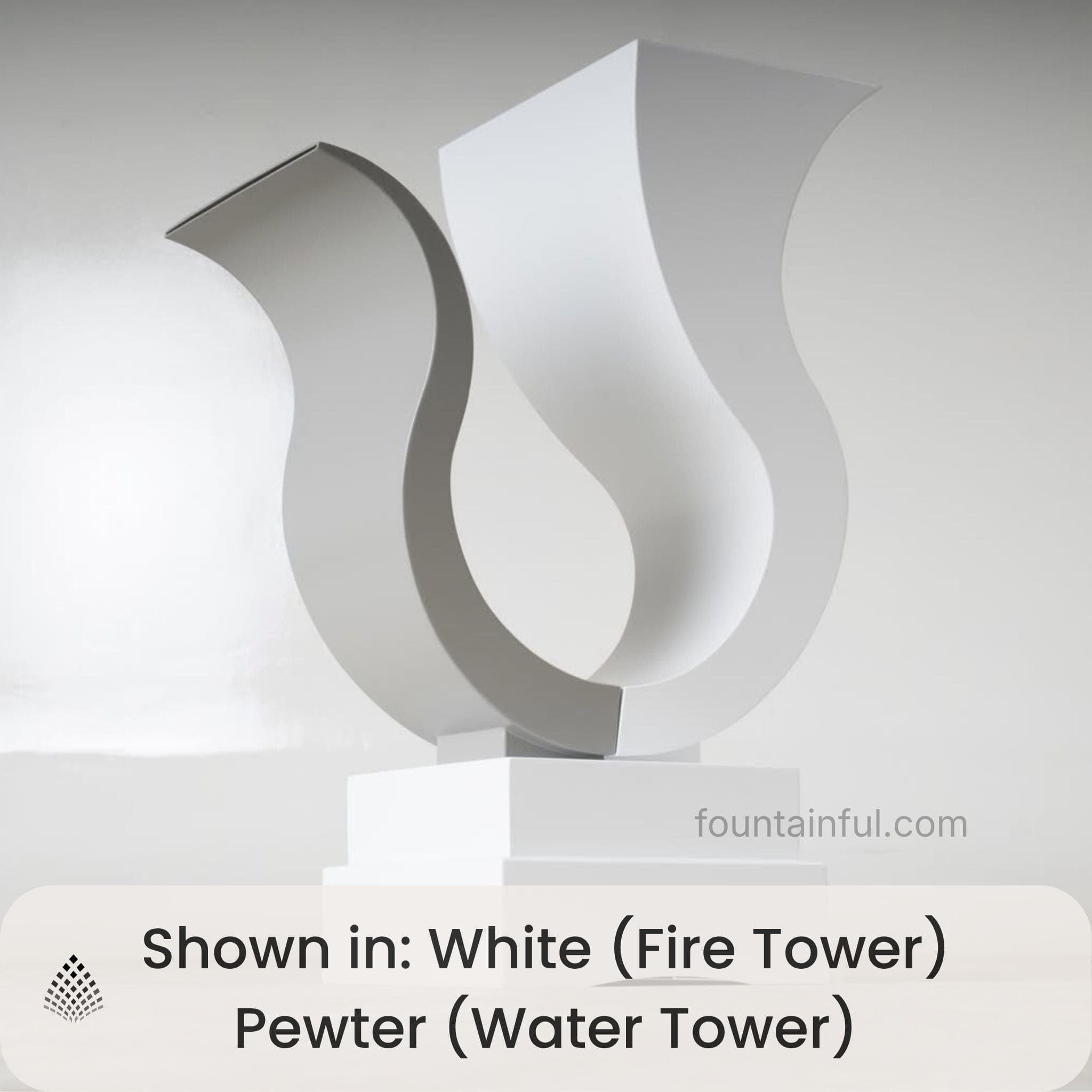 Designer Series #14 Steel Fire & Water Feature - Outdoor Plus - White & Pewter Powder Coat