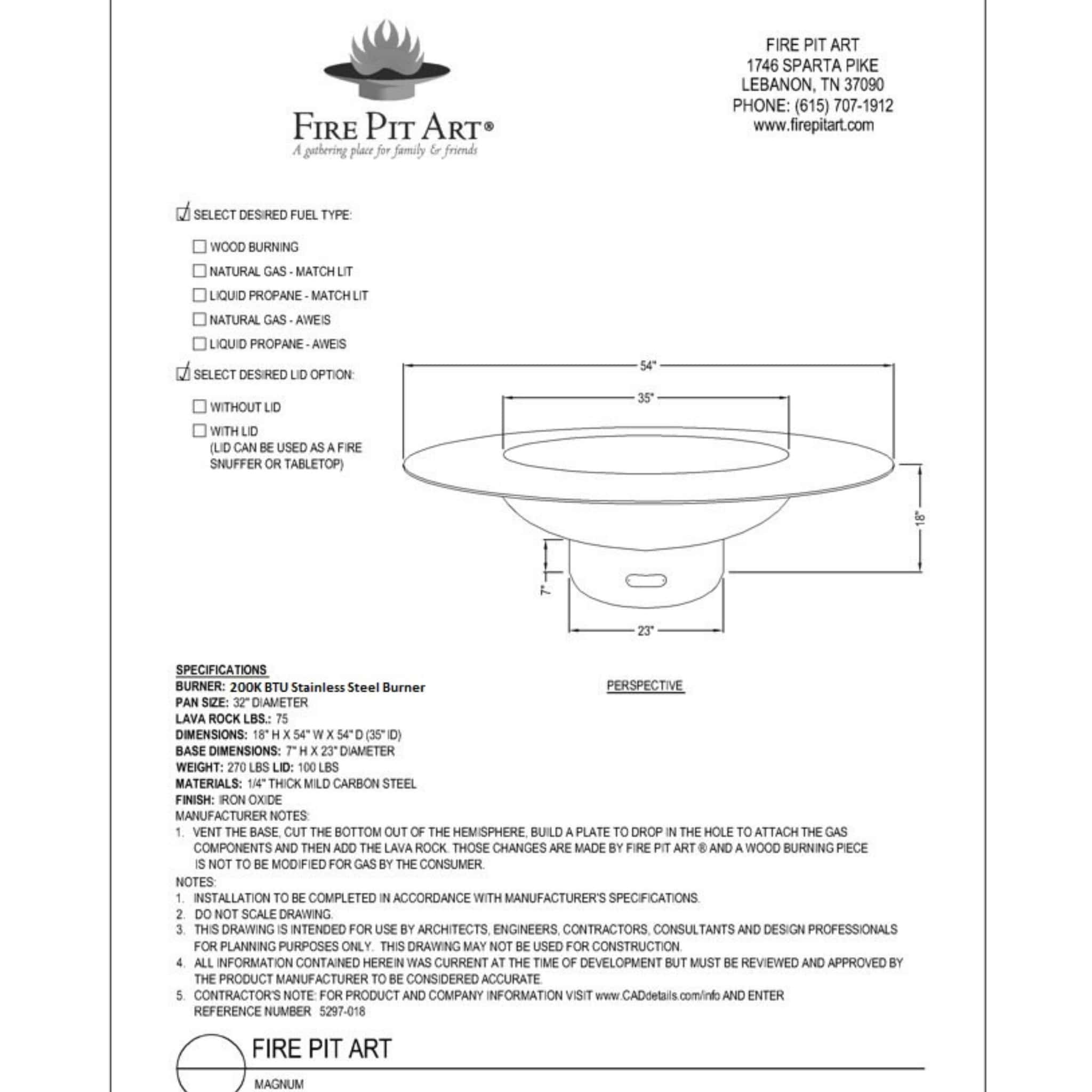Magnum Gas Fire Pit in Steel - Fire Pit Art