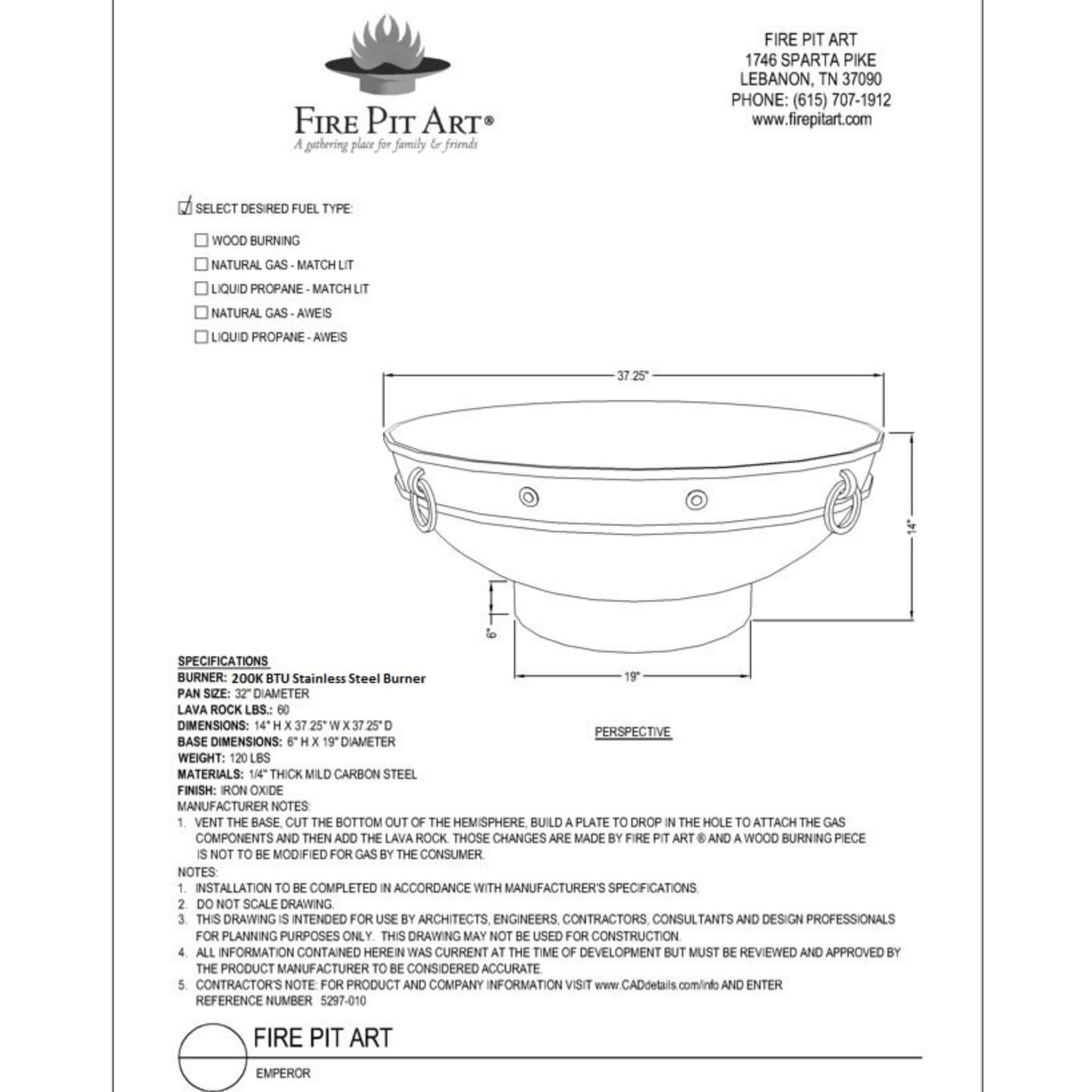 Emperor Gas Fire Pit in Steel - Fire Pit Art