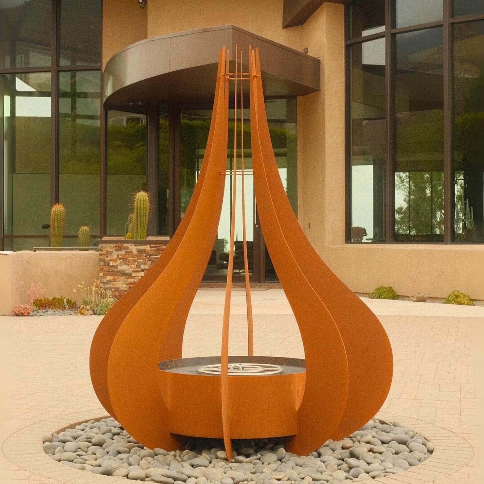 Comet Corten Steel Fire Tower in California Front Yard by The Outdoor Plus