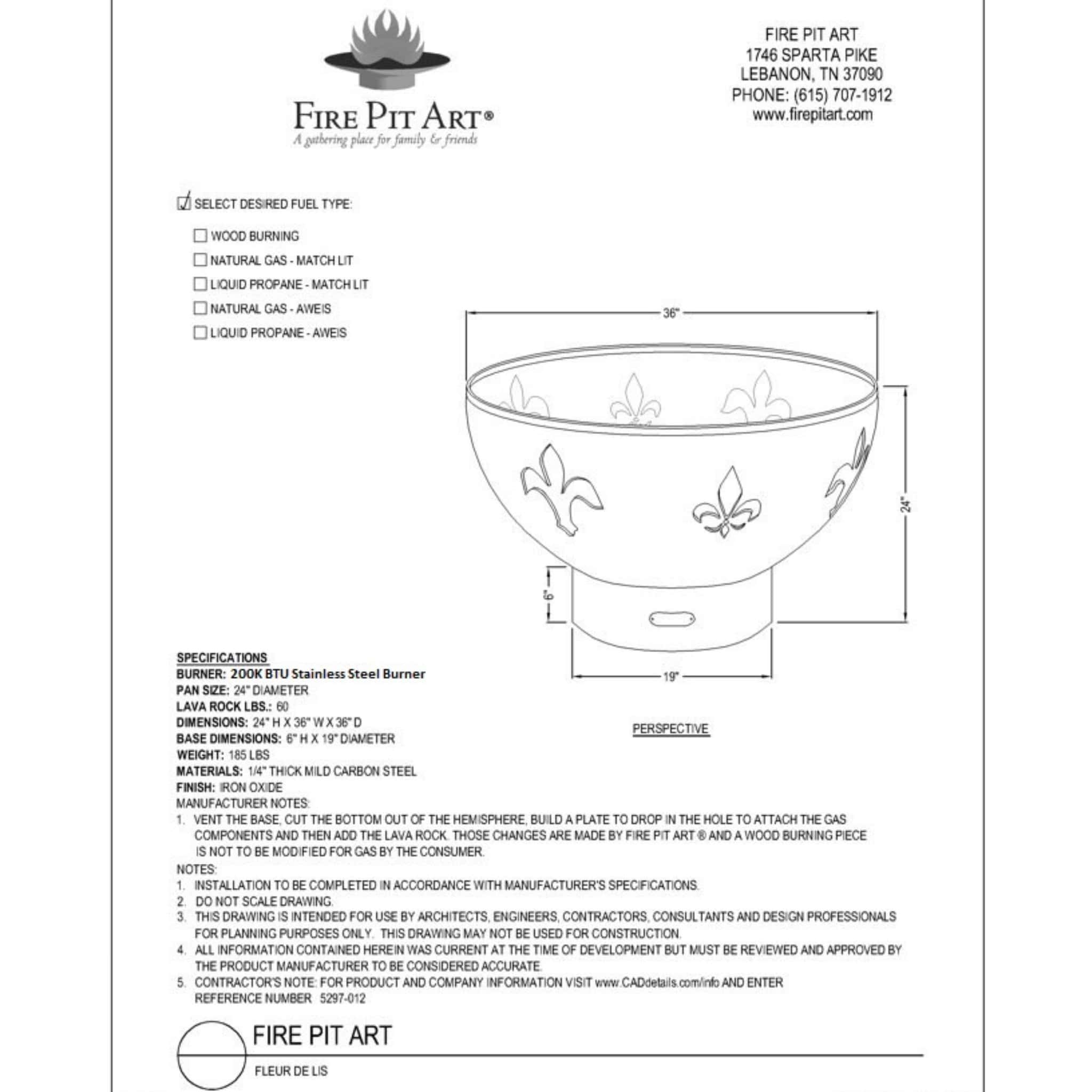 Fleur de Lis Gas Fire Pit in Steel - Fire Pit Art