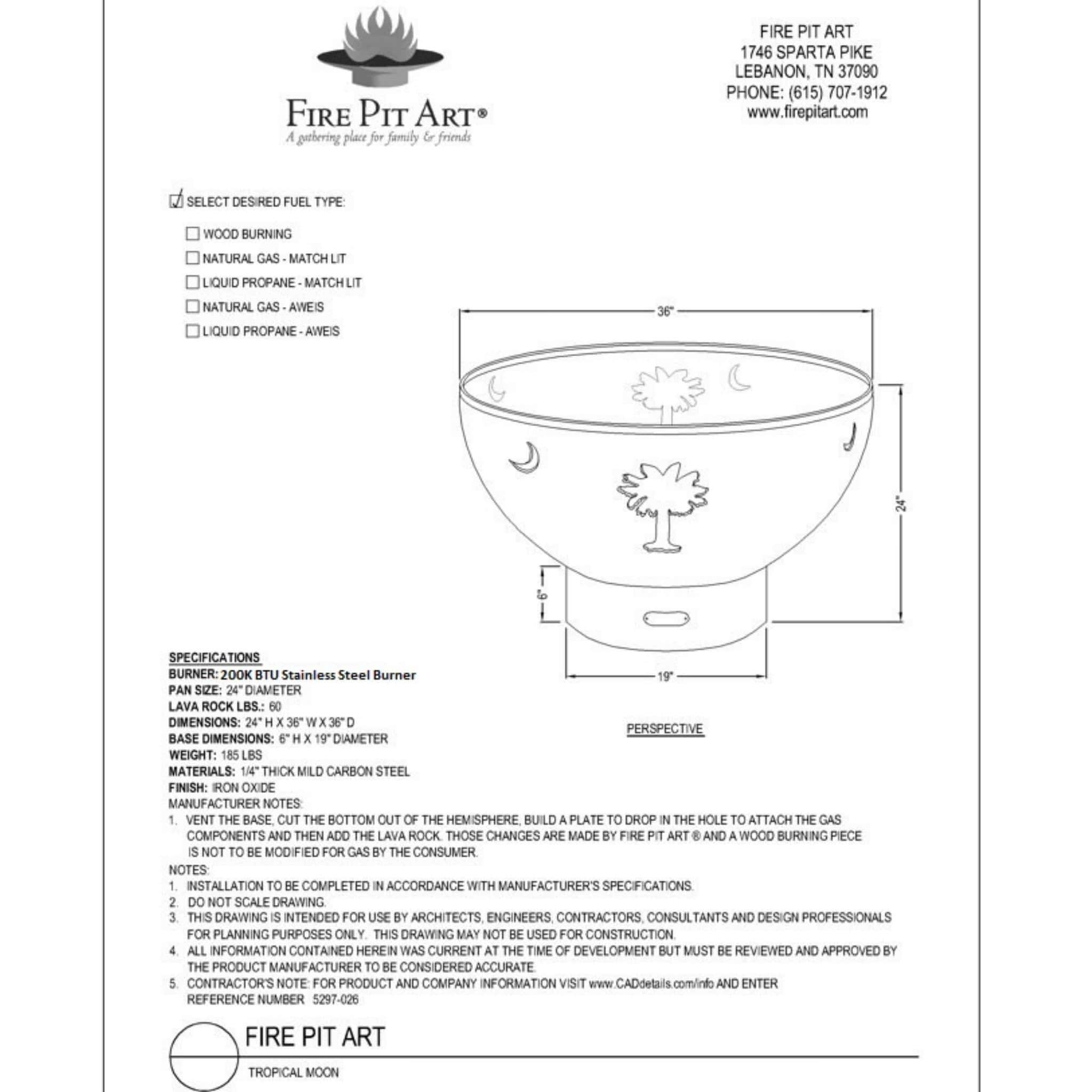 Tropical Moon Gas Fire Pit in Steel - Fire Pit Art
