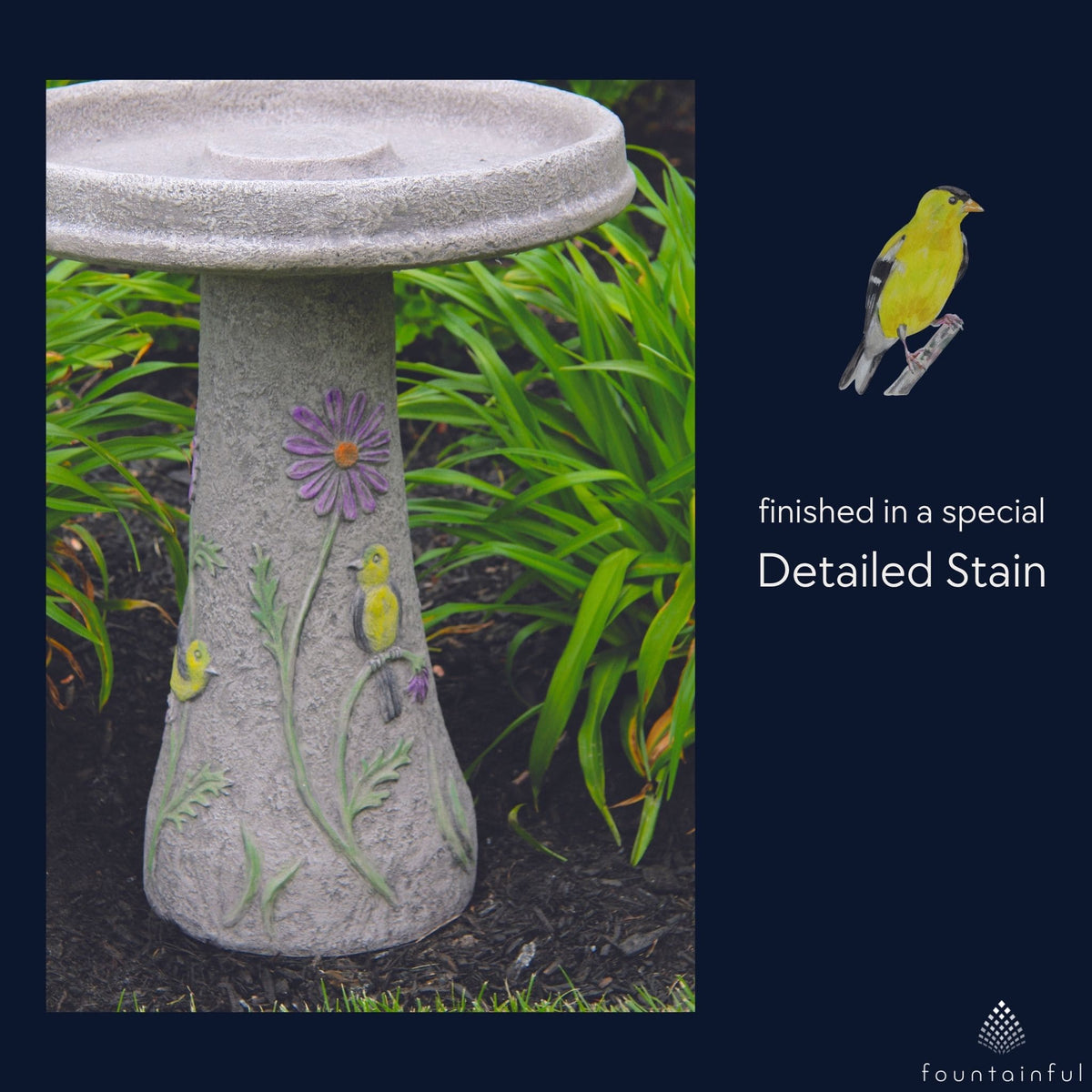 Songbird & Flowers Concrete Bird Bath - Massarellis #9756