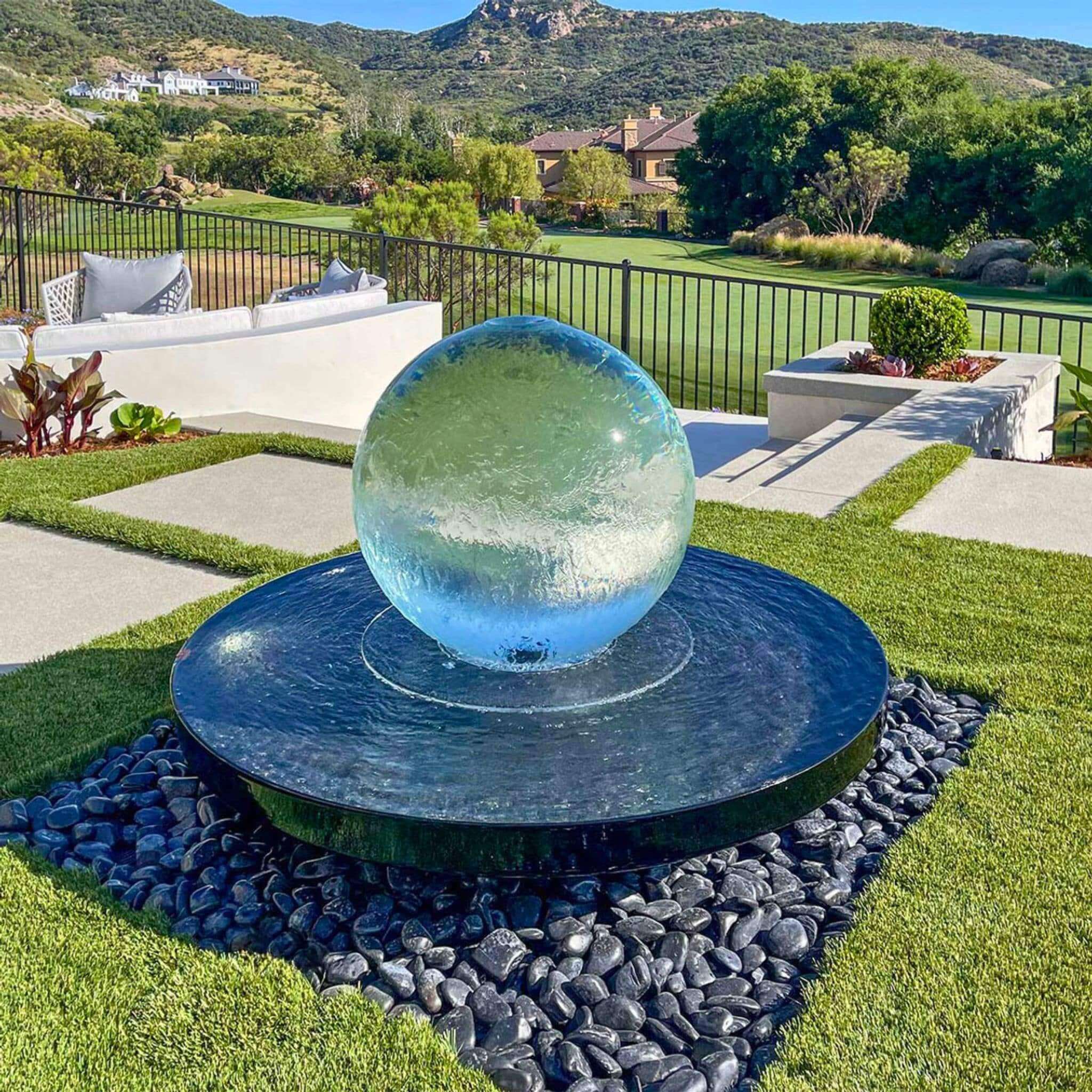 Large 24" Crystal Sphere Fountain Water Feature on Golf Course