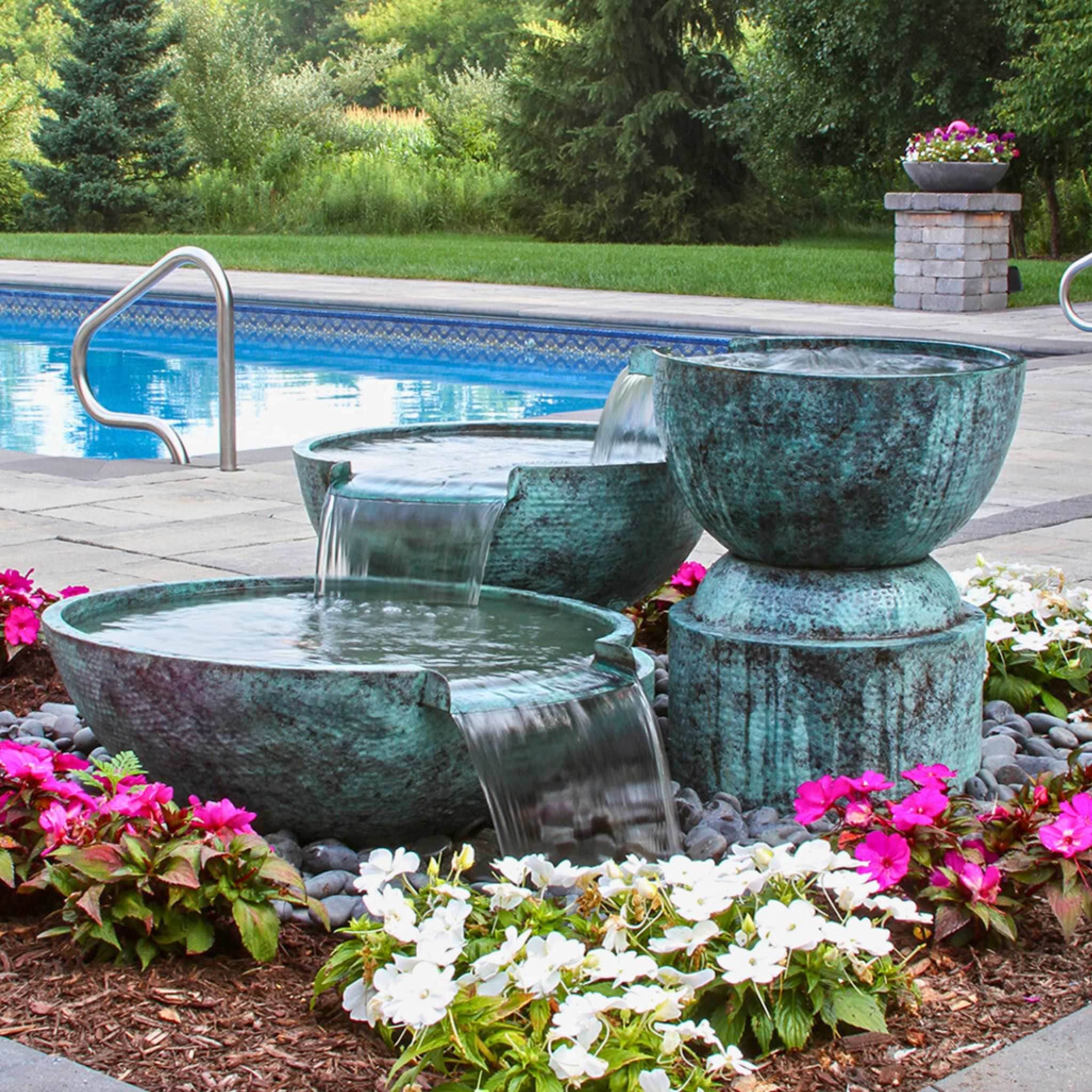 Triple Spillway Brass Bowl Fountain - Complete Kit - Blue Thumb