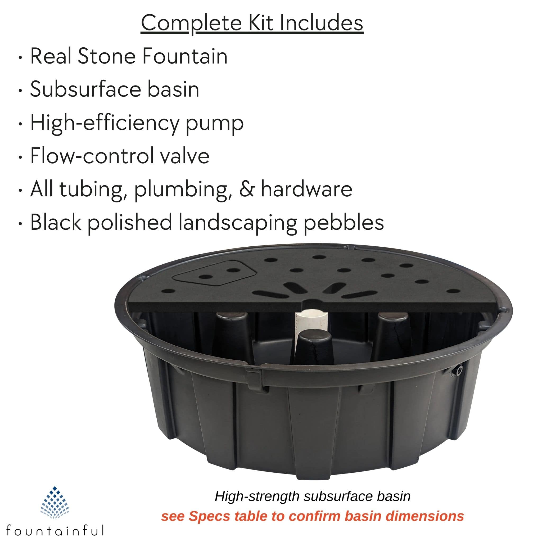 Triple Hollowed-Out Basalt Fountain - Complete Kit- Blue Thumb