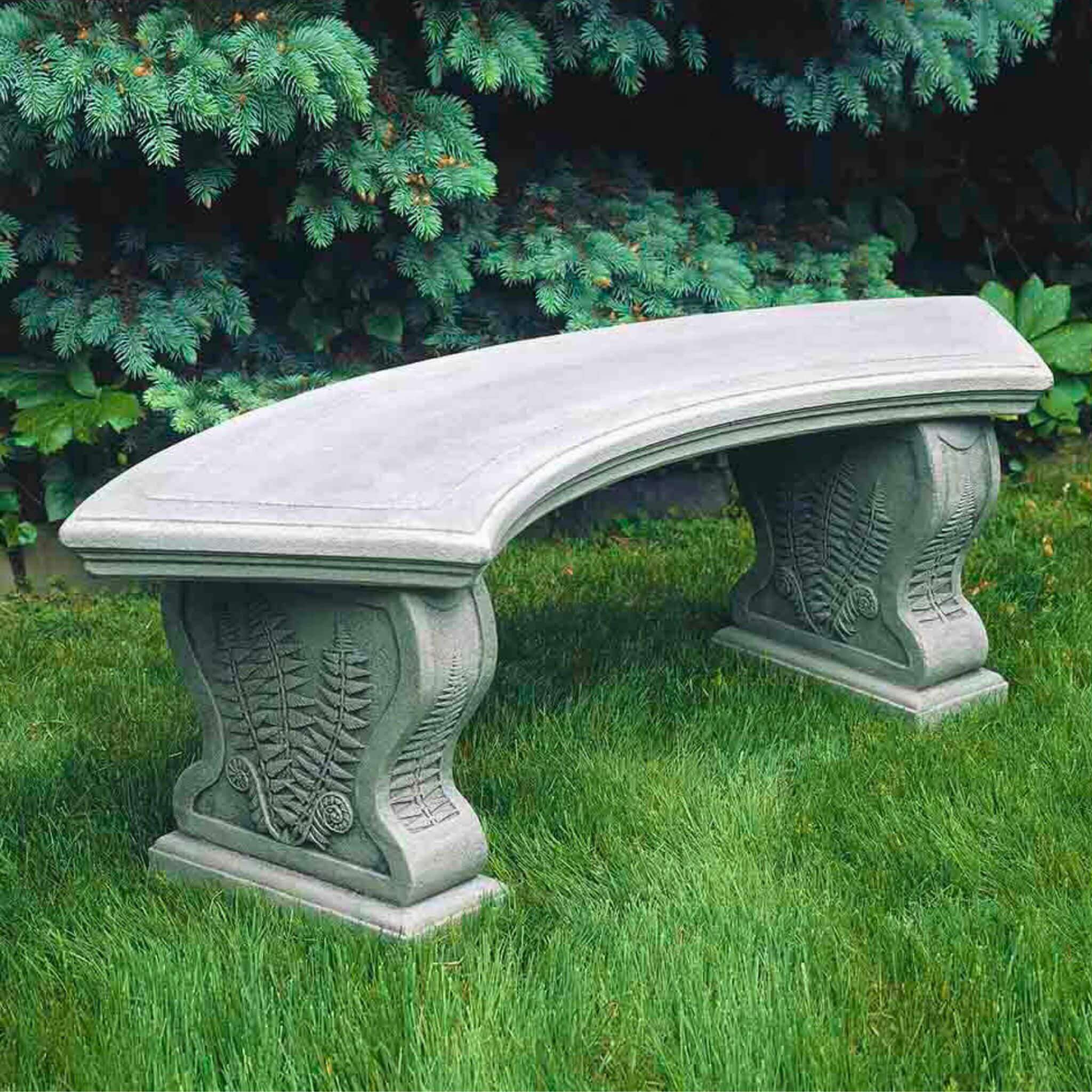 Curved Woodland Ferns Concrete Garden Bench - Campania #BE21