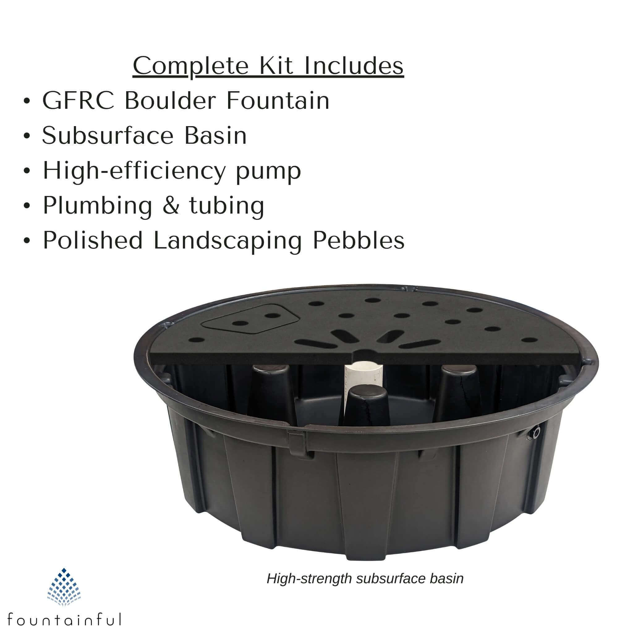 Triple "Basalt" GFRC 3-Boulder Fountain - Complete Kit - Blue Thumb